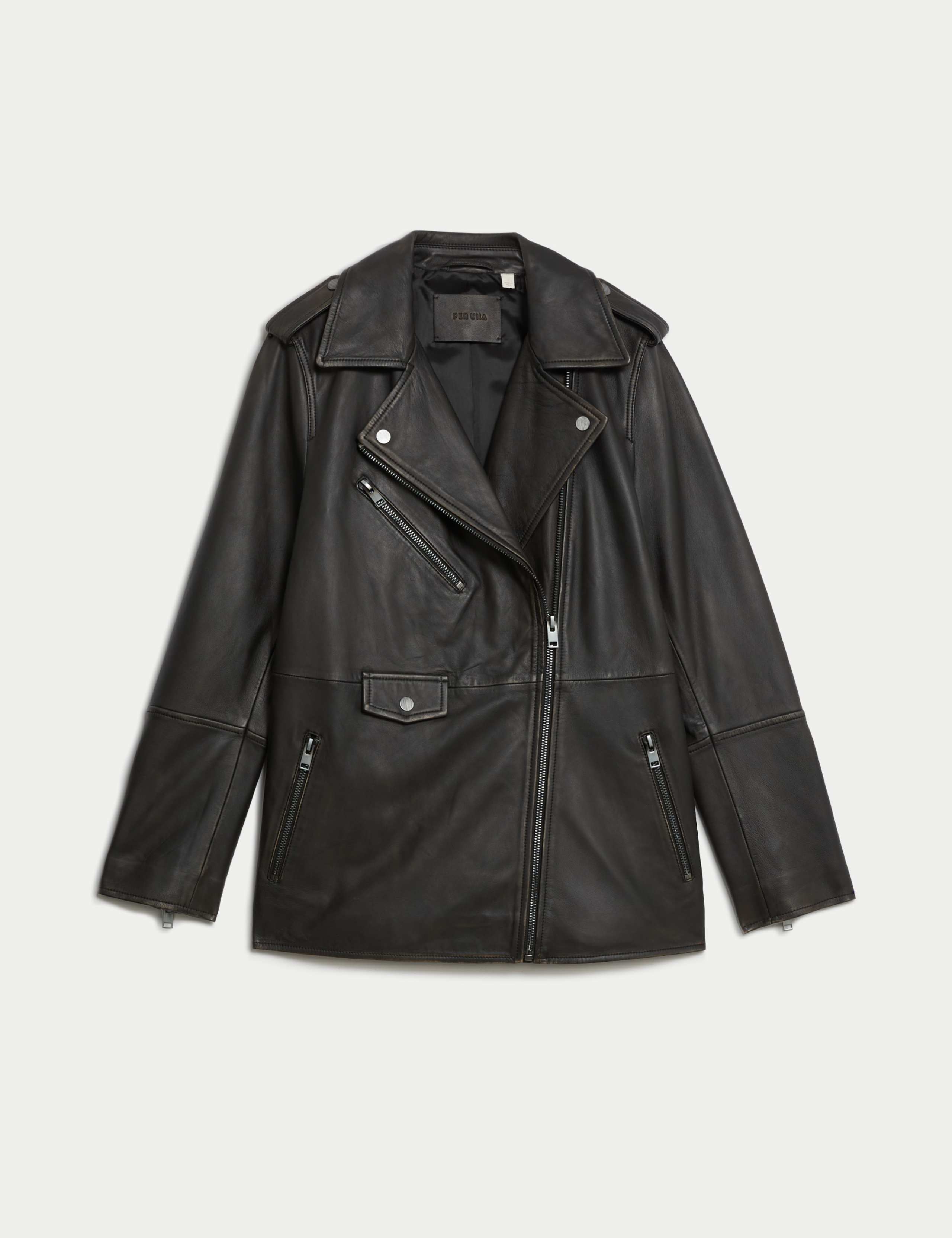 Leather Longline Girlfriend Biker Jacket 2 of 6