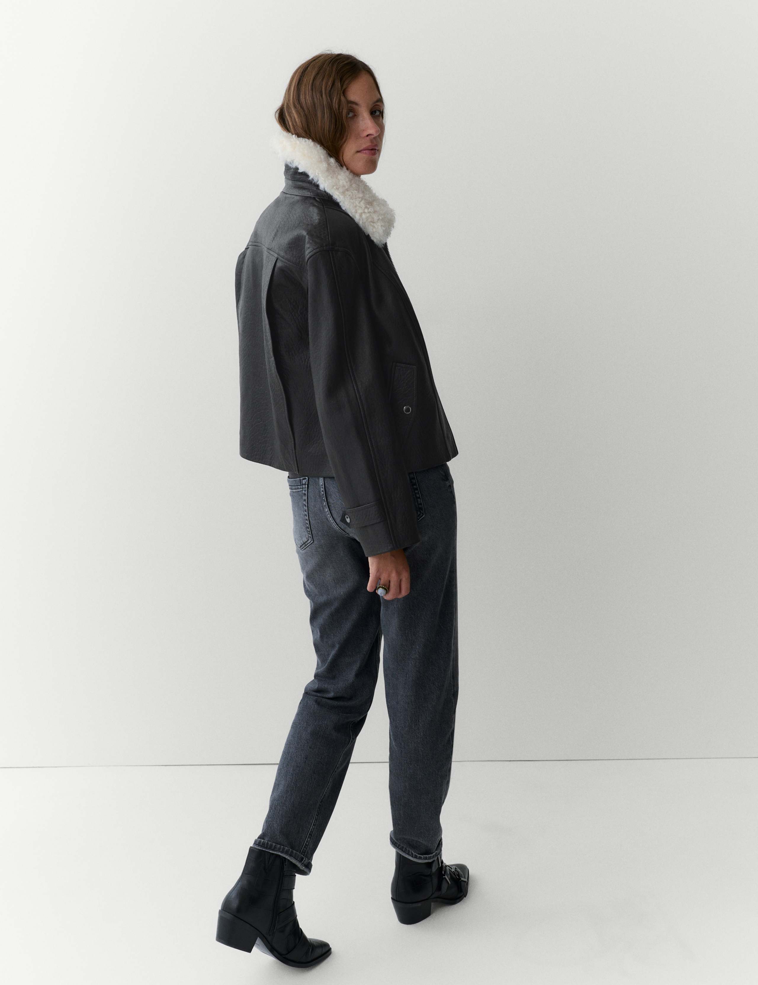 Leather Textured Borg Collared Jacket 4 of 4