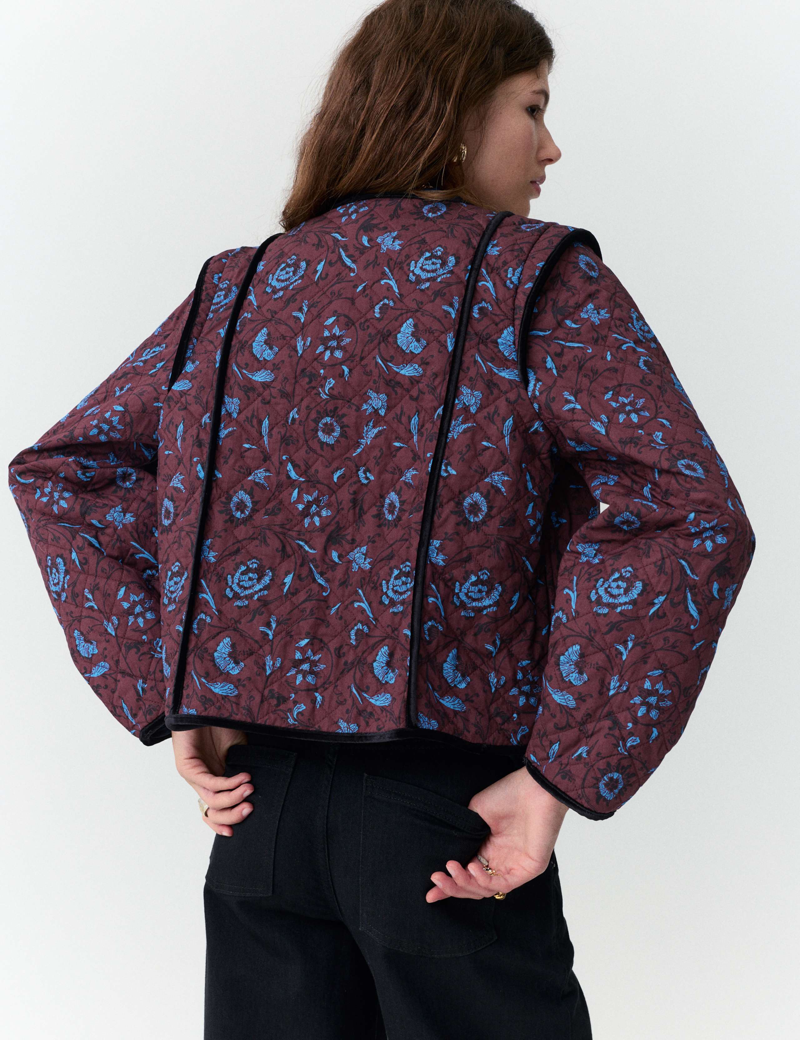 Pure Cotton Printed Quilted Tie Front Jacket 3 of 6