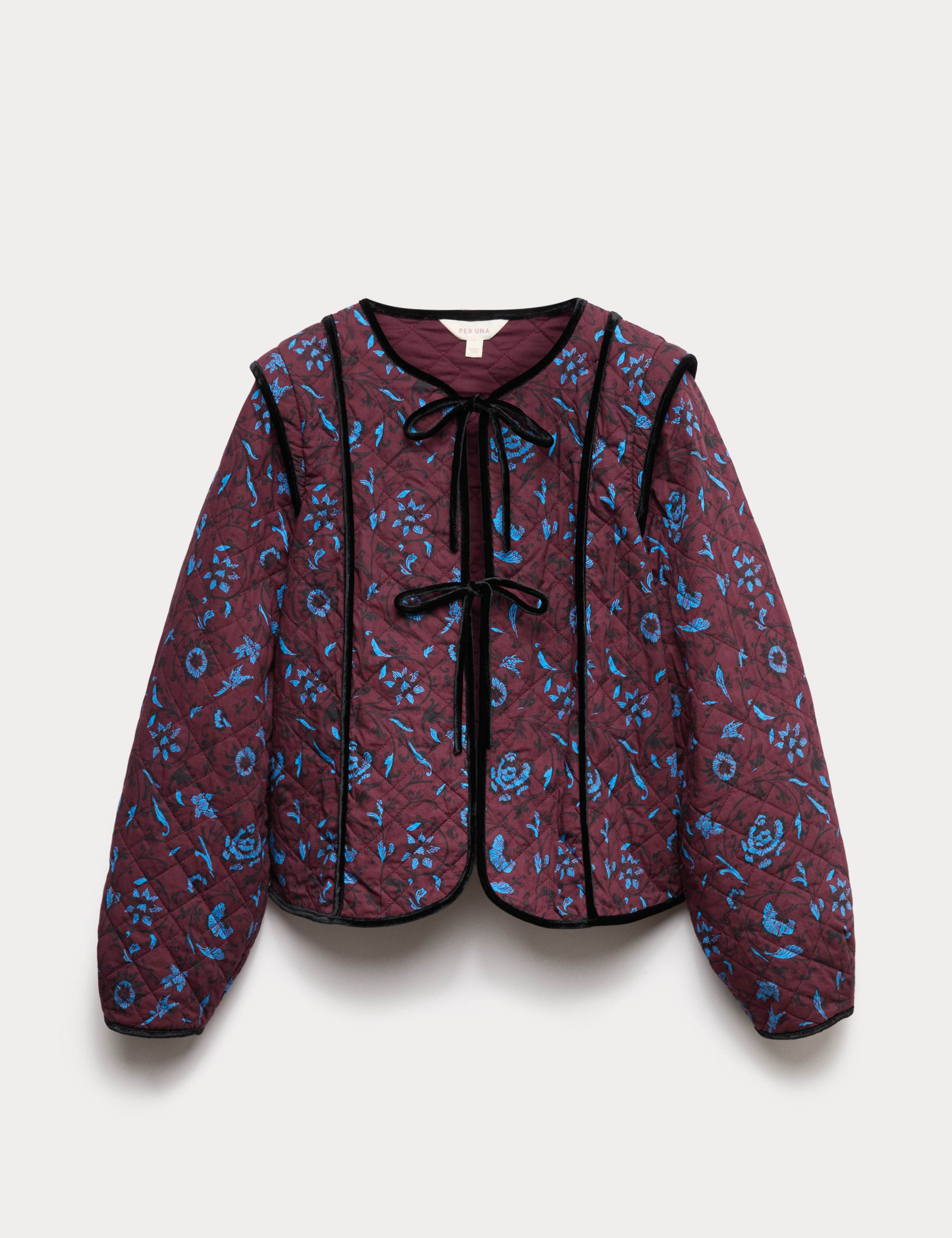 Pure Cotton Printed Quilted Tie Front Jacket 2 of 6