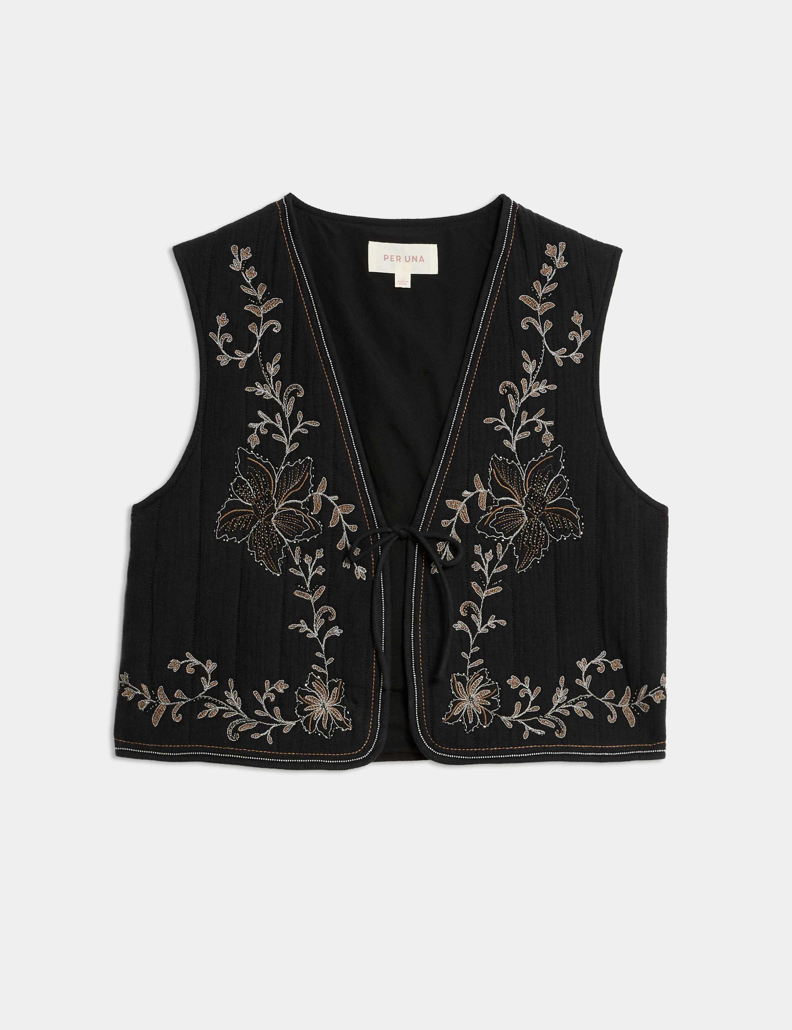 Pure Cotton Embellished Tie Front Gilet 2 of 6