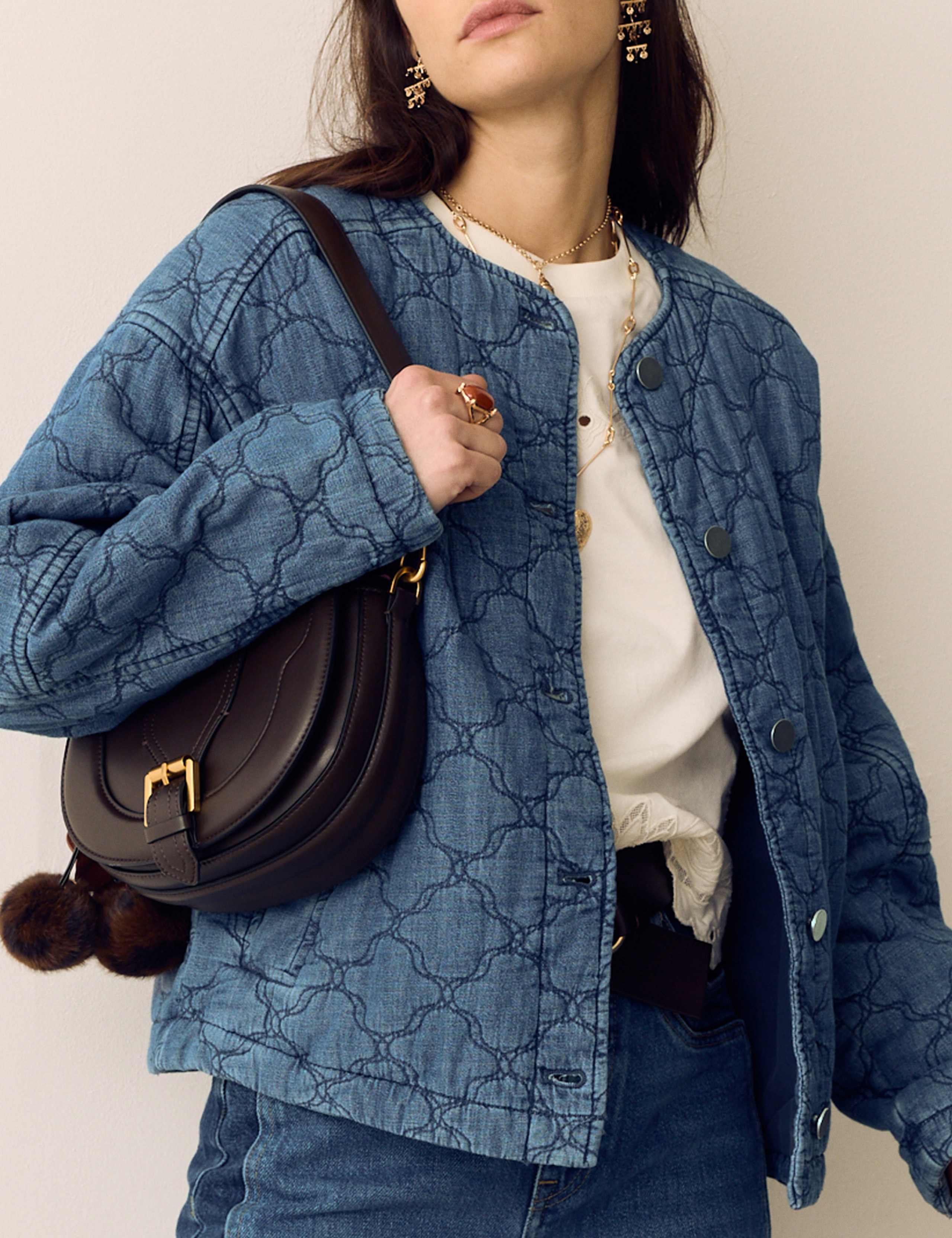 Denim Quilted Bomber Jacket 3 of 6