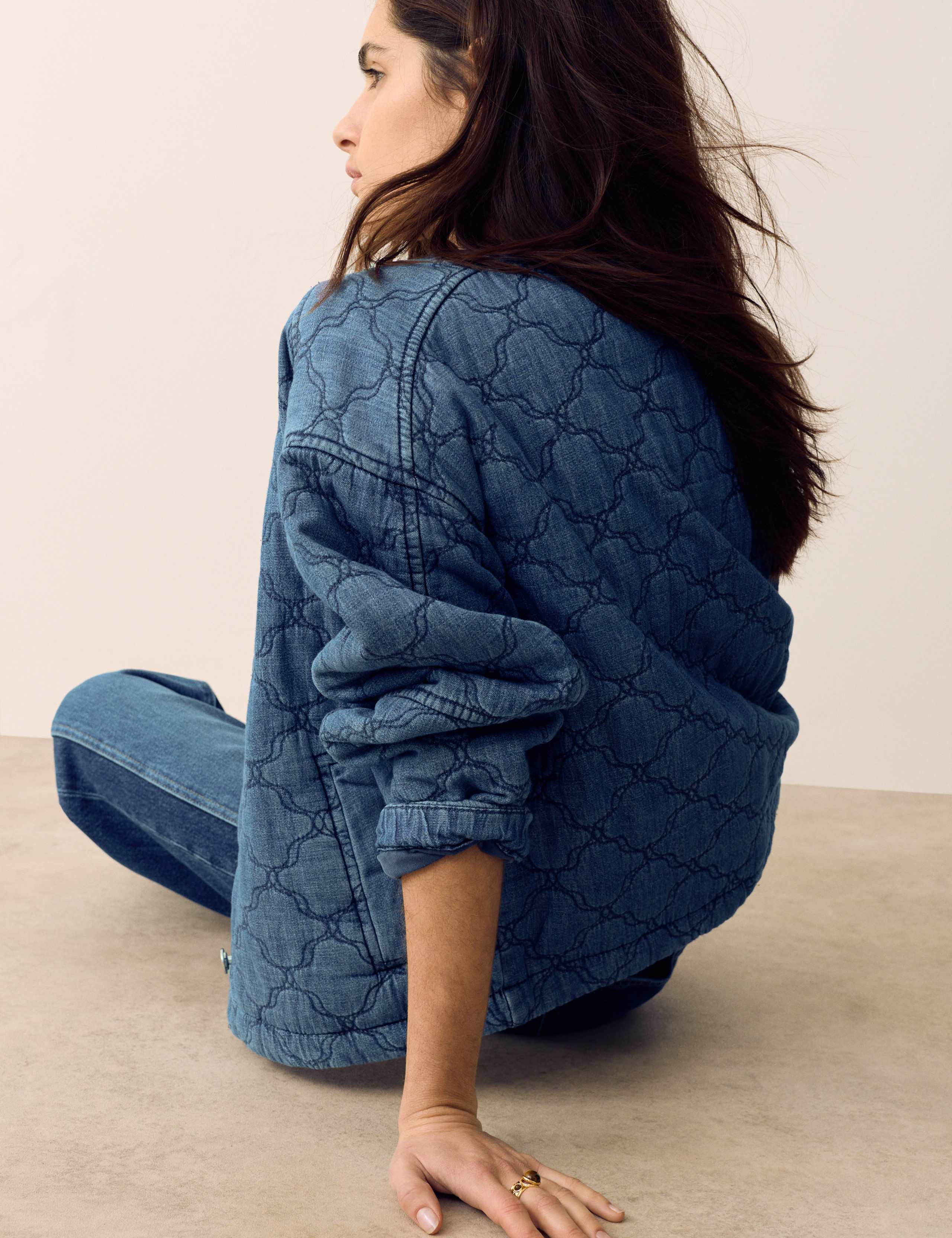 Denim Quilted Bomber Jacket 5 of 6