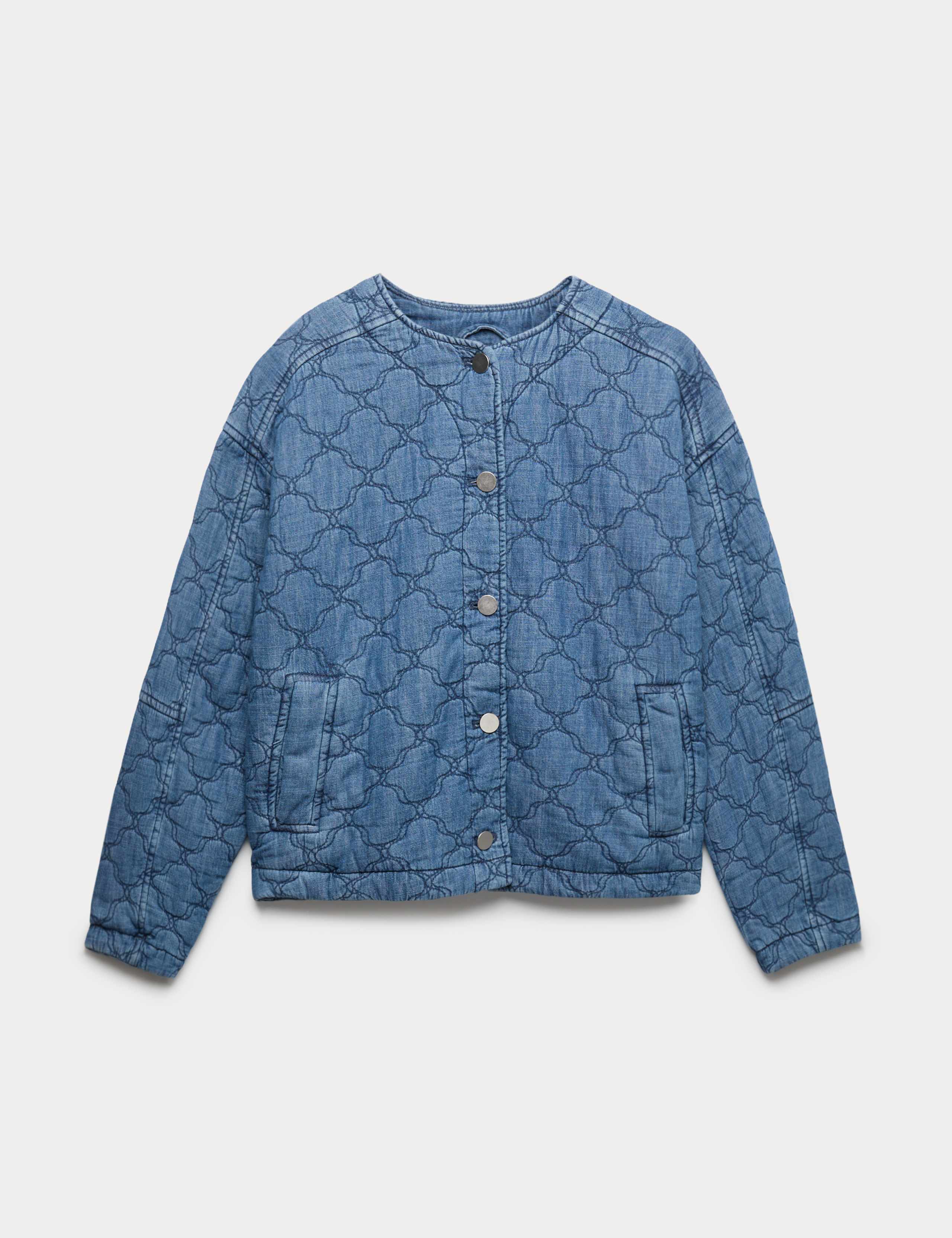 Denim Quilted Bomber Jacket 2 of 6