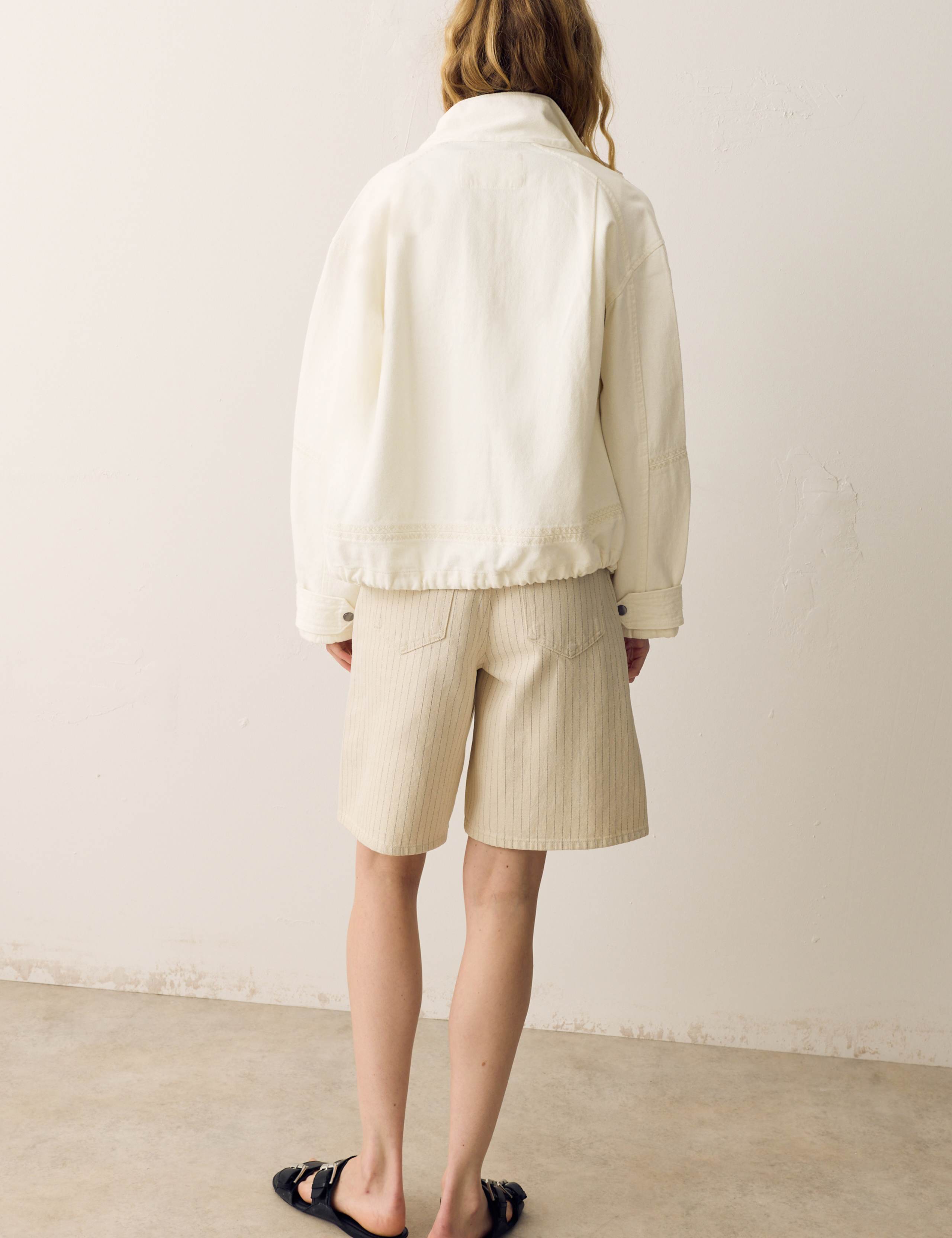 Denim Cross Stitch Casual Utility Jacket 7 of 7