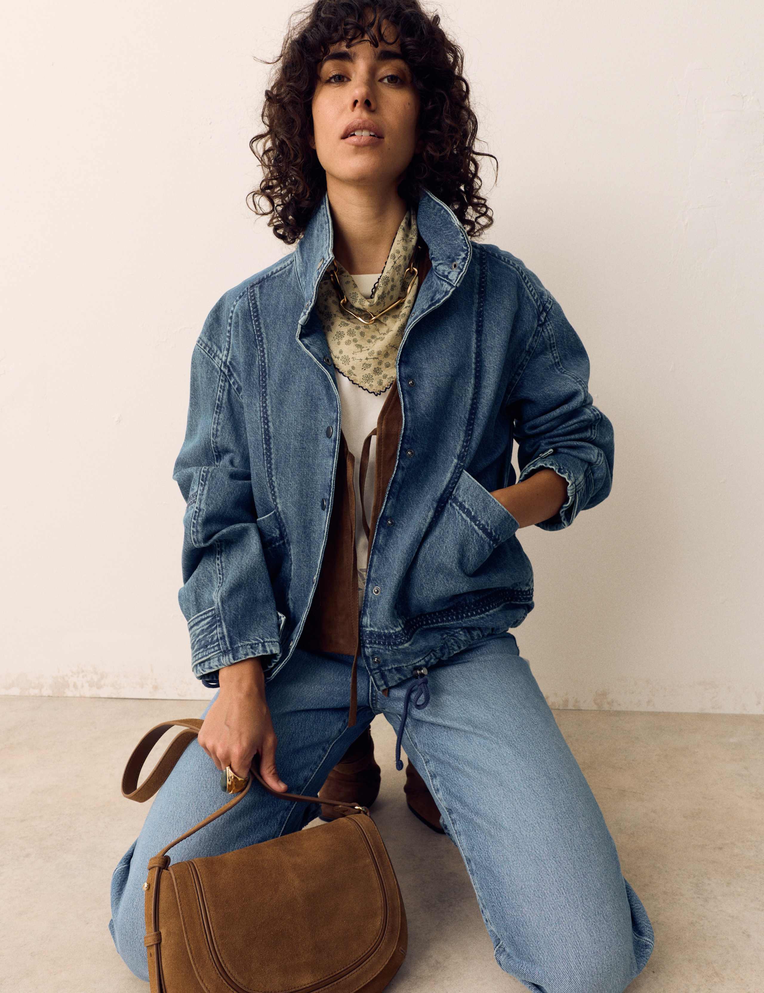 Denim Cross Stitch Casual Utility Jacket 1 of 6