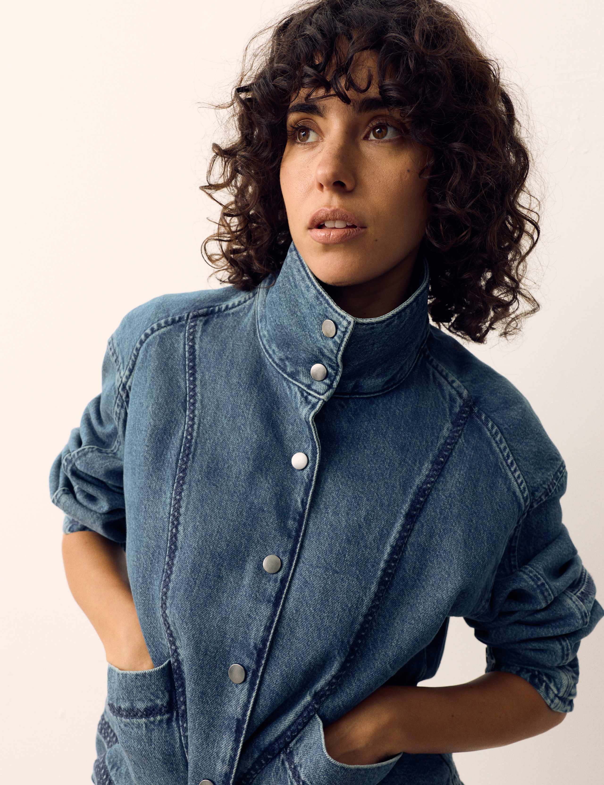 Denim Cross Stitch Casual Utility Jacket 3 of 6