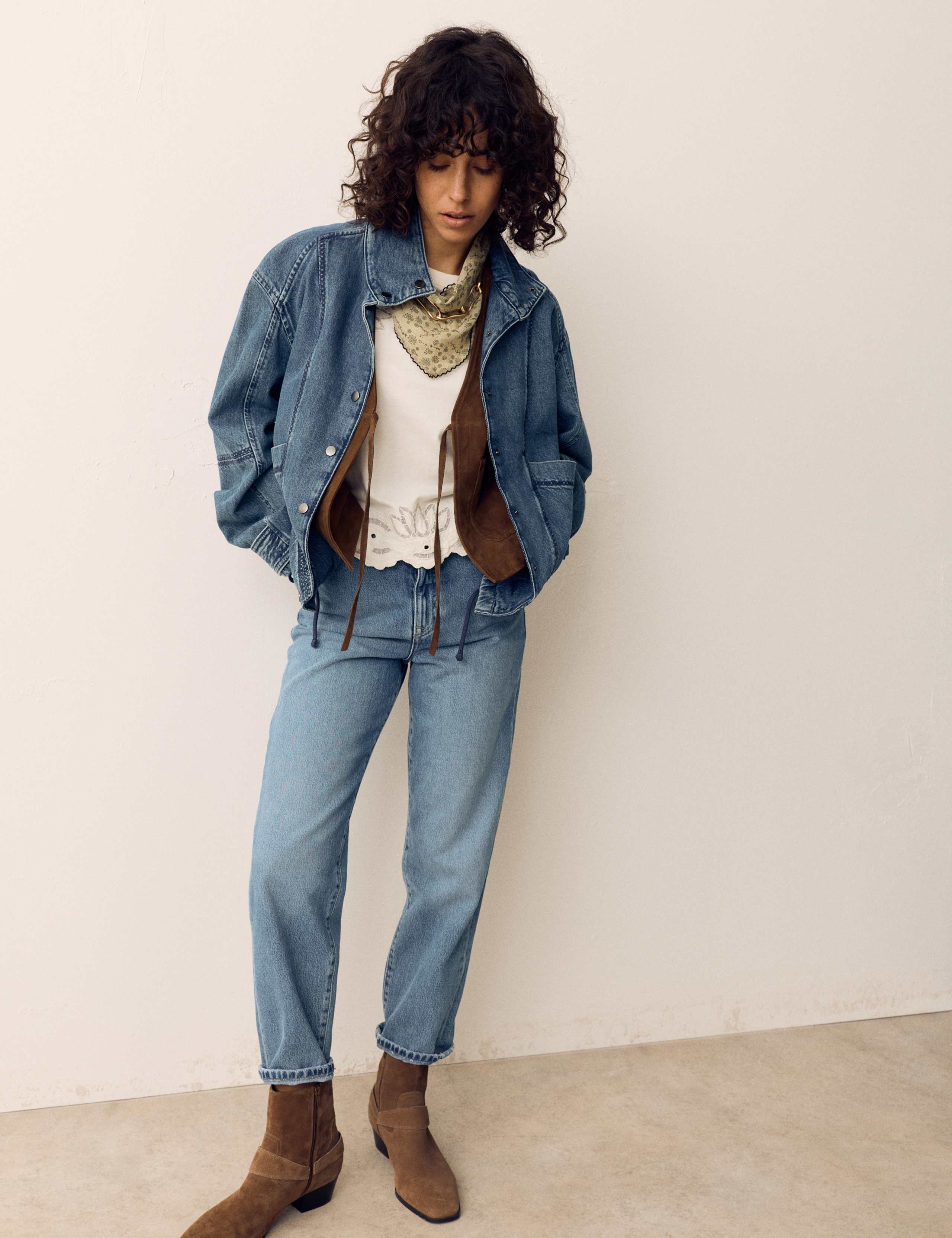 Denim Cross Stitch Casual Utility Jacket 4 of 6