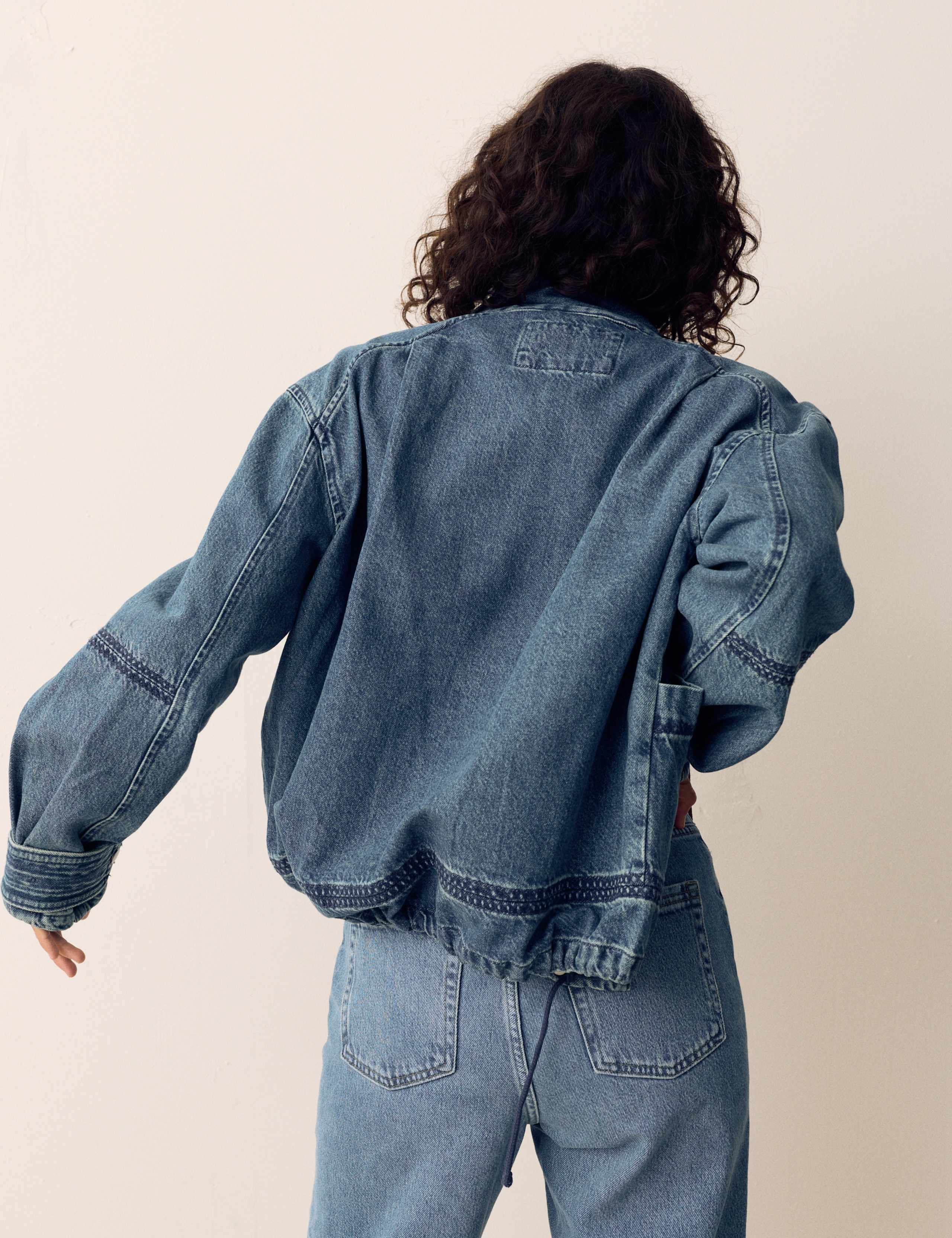 Denim Cross Stitch Casual Utility Jacket 5 of 6