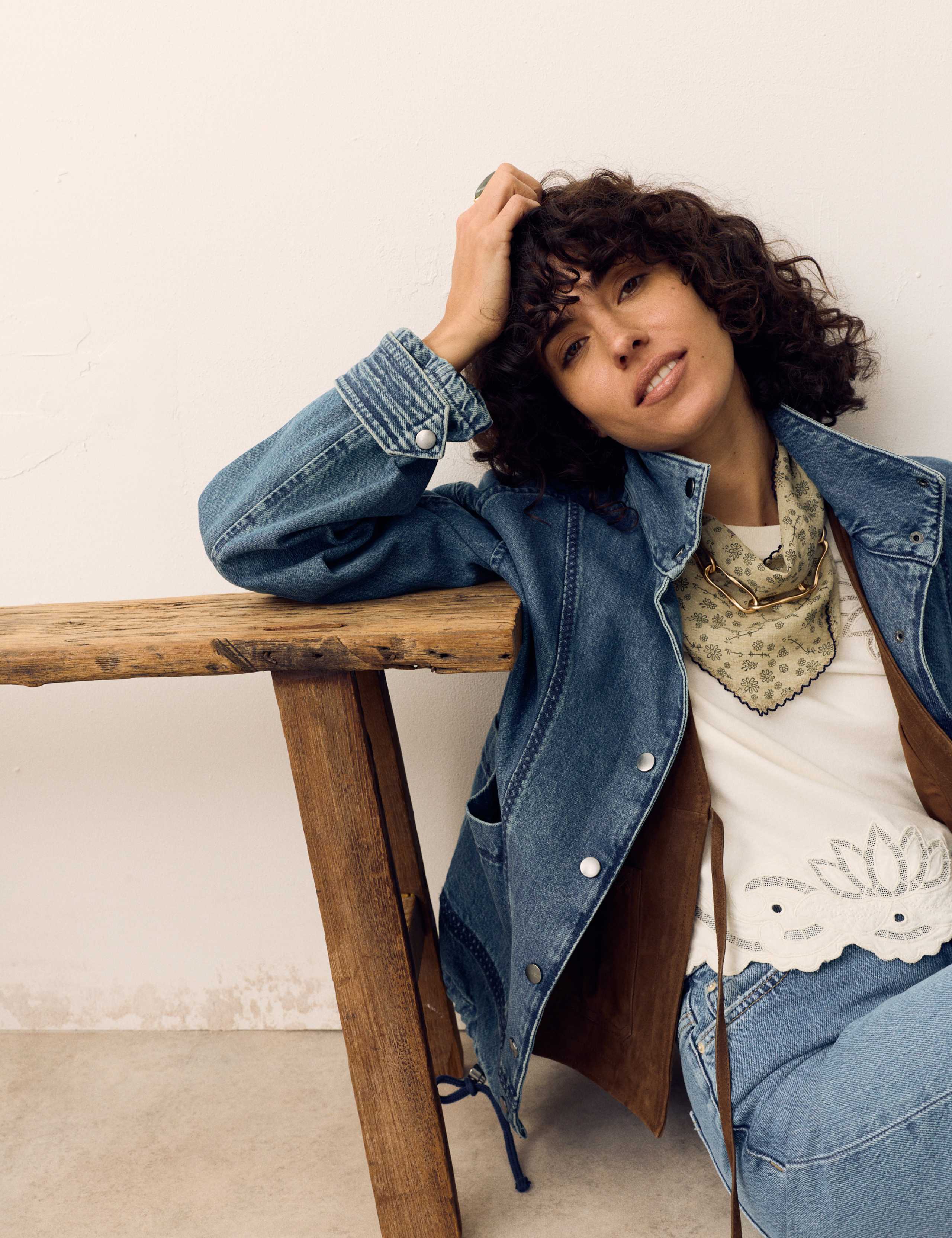 Denim Cross Stitch Casual Utility Jacket 6 of 6