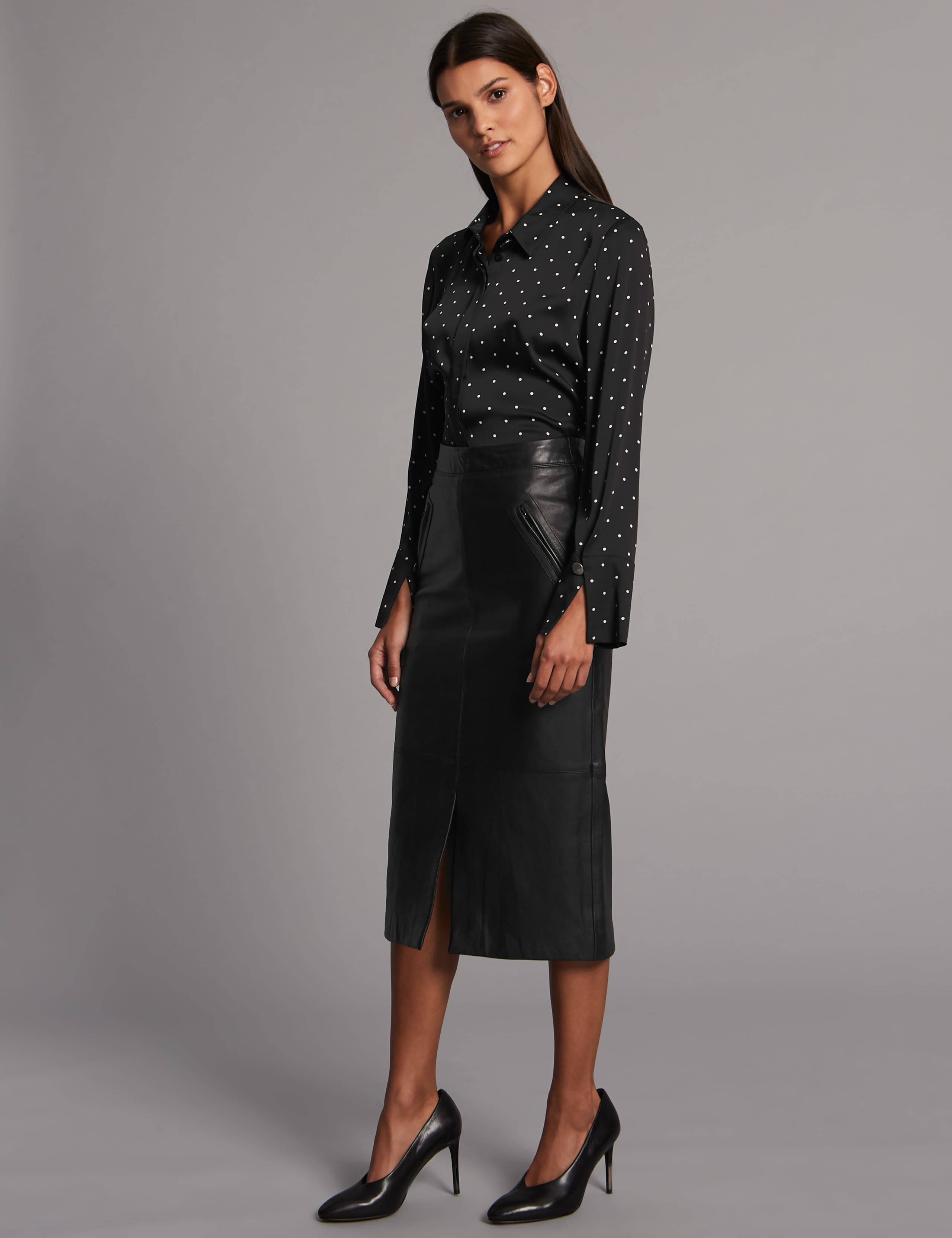 Leather Pencil Midi Skirt 1 of 5