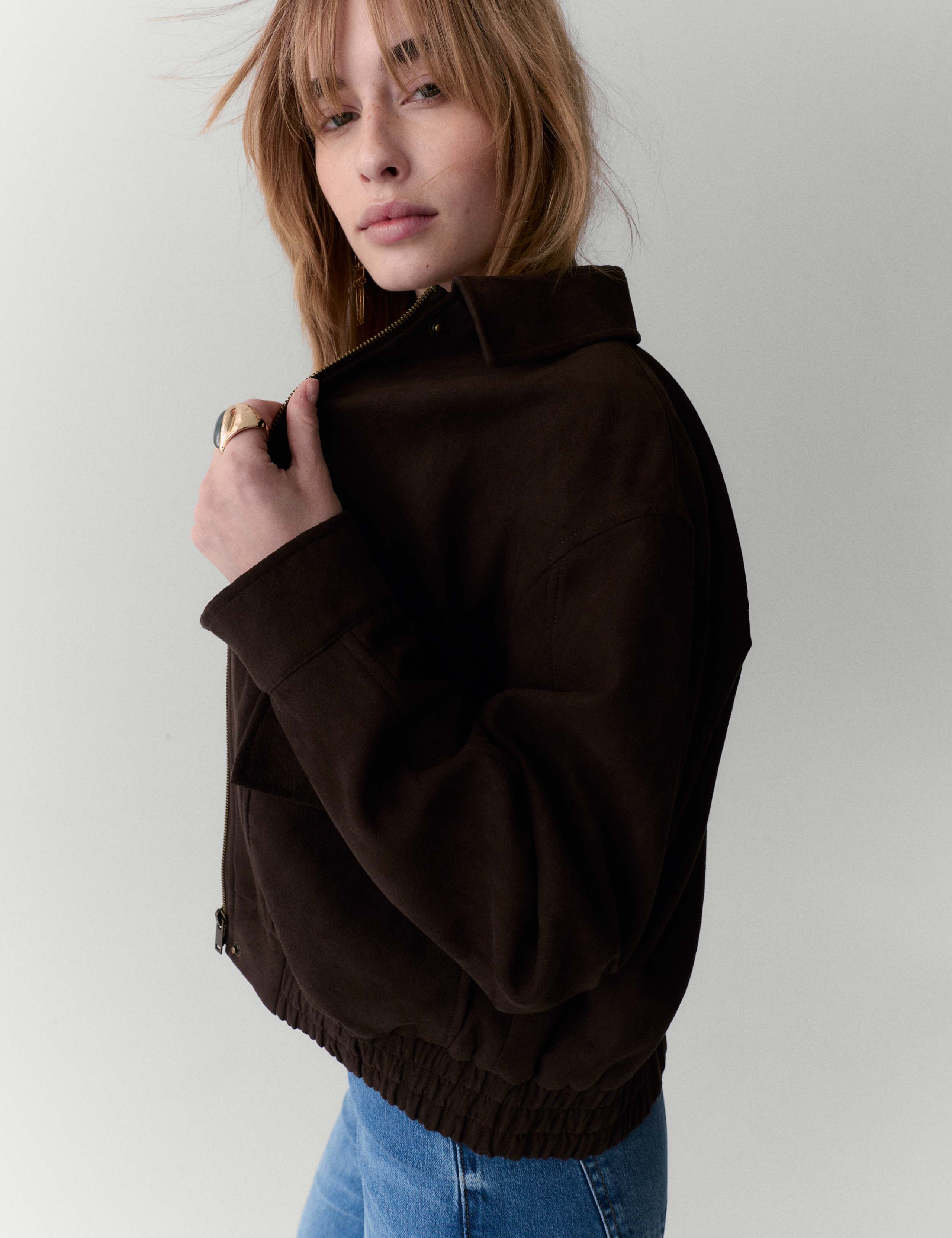 Suedette Collared Bomber Jacket 3 of 6