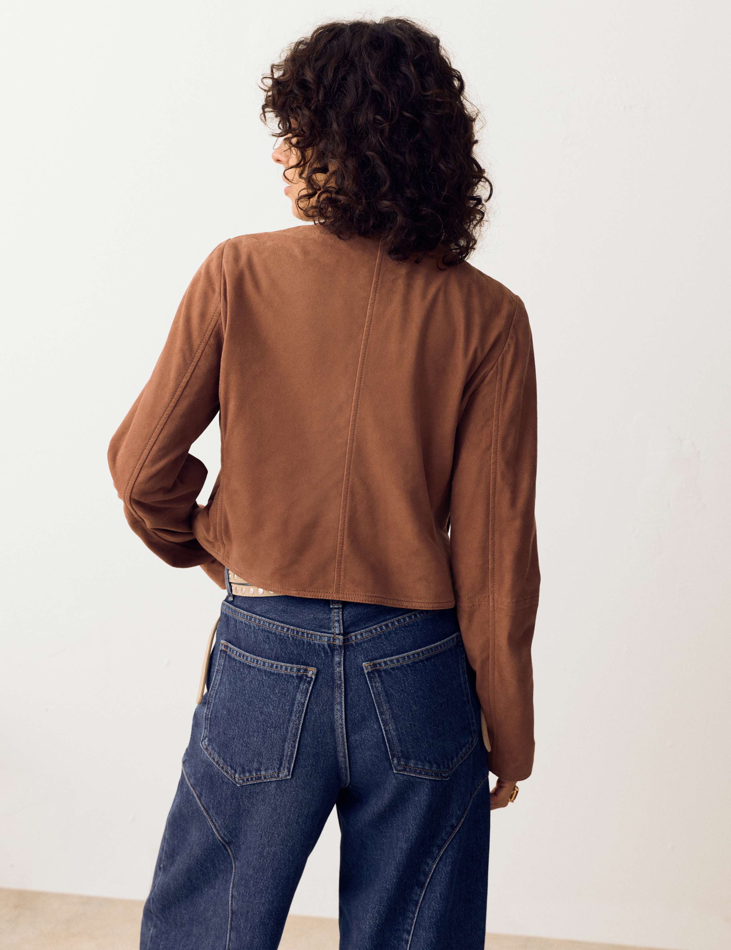 Suede Collarless Cropped Jacket 4 of 6