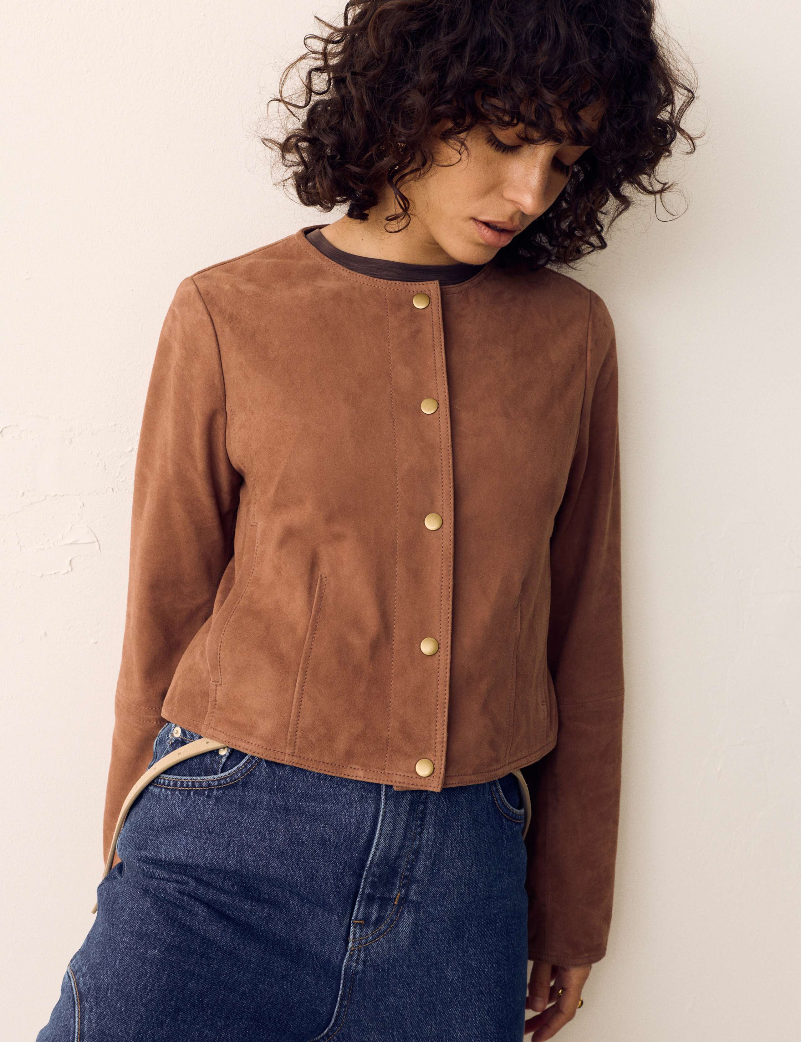 Suede Collarless Cropped Jacket 6 of 6