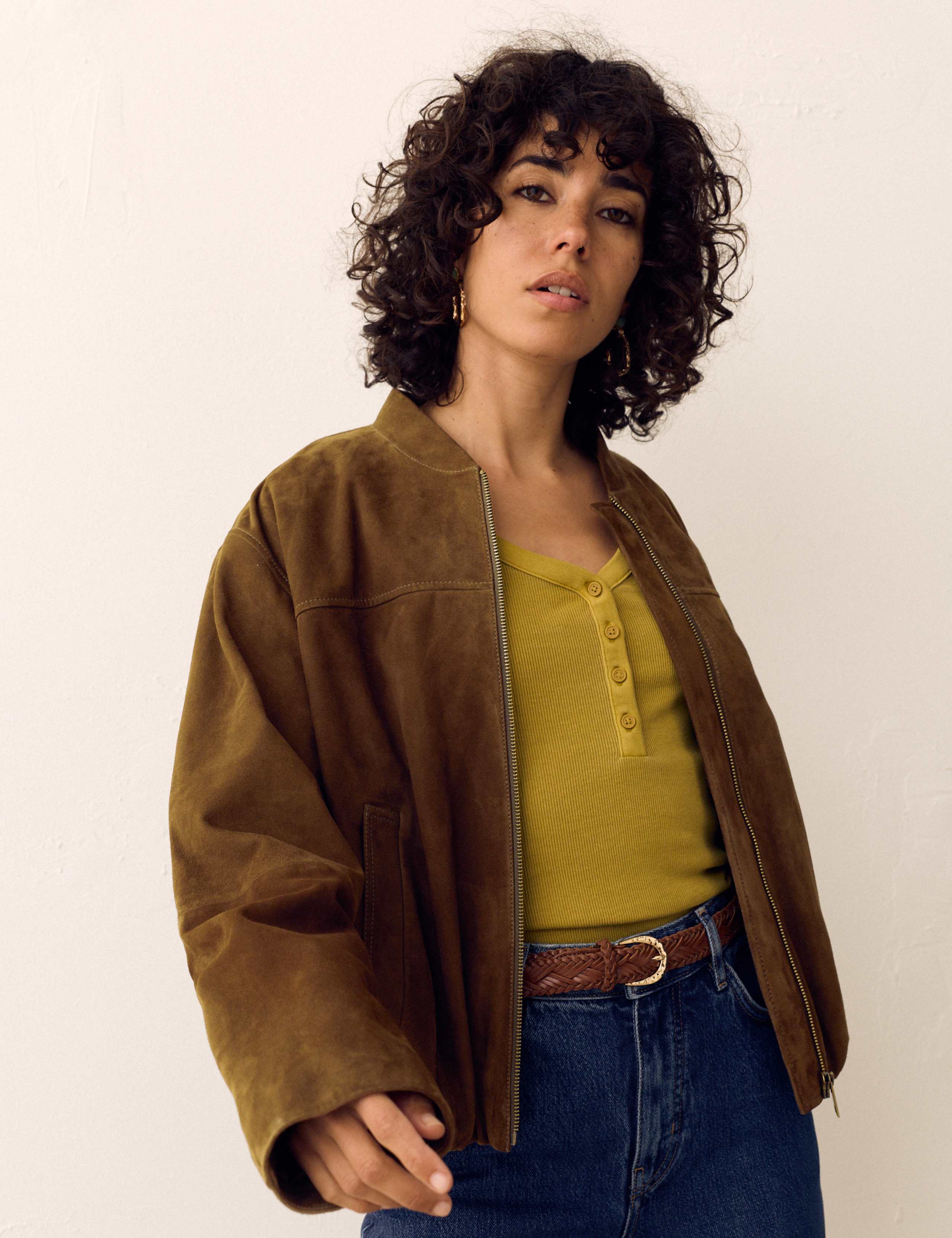 Suede Bubble Hem Relaxed Bomber Jacket 6 of 6