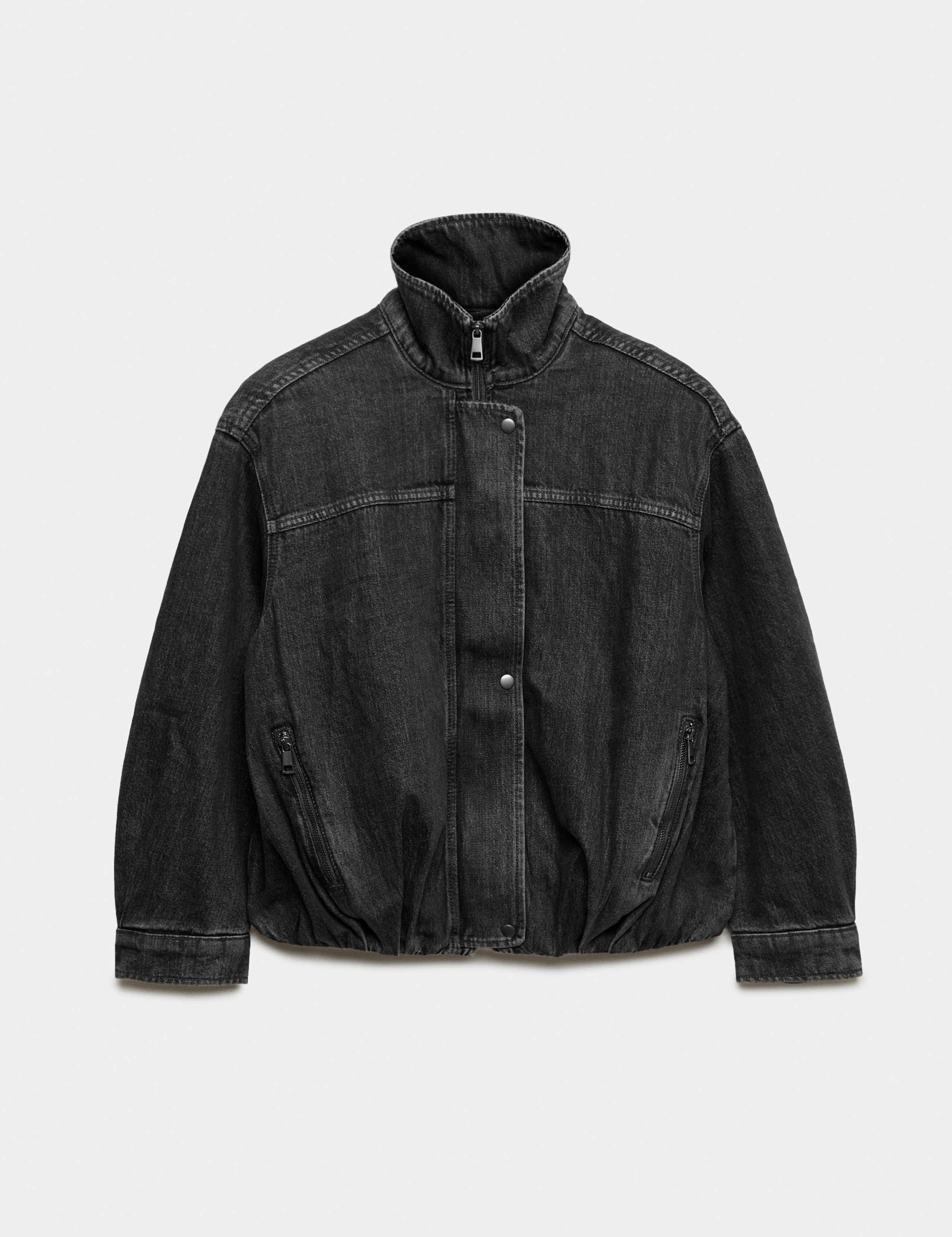 Denim Bubble Hem Biker Jacket 2 of 6