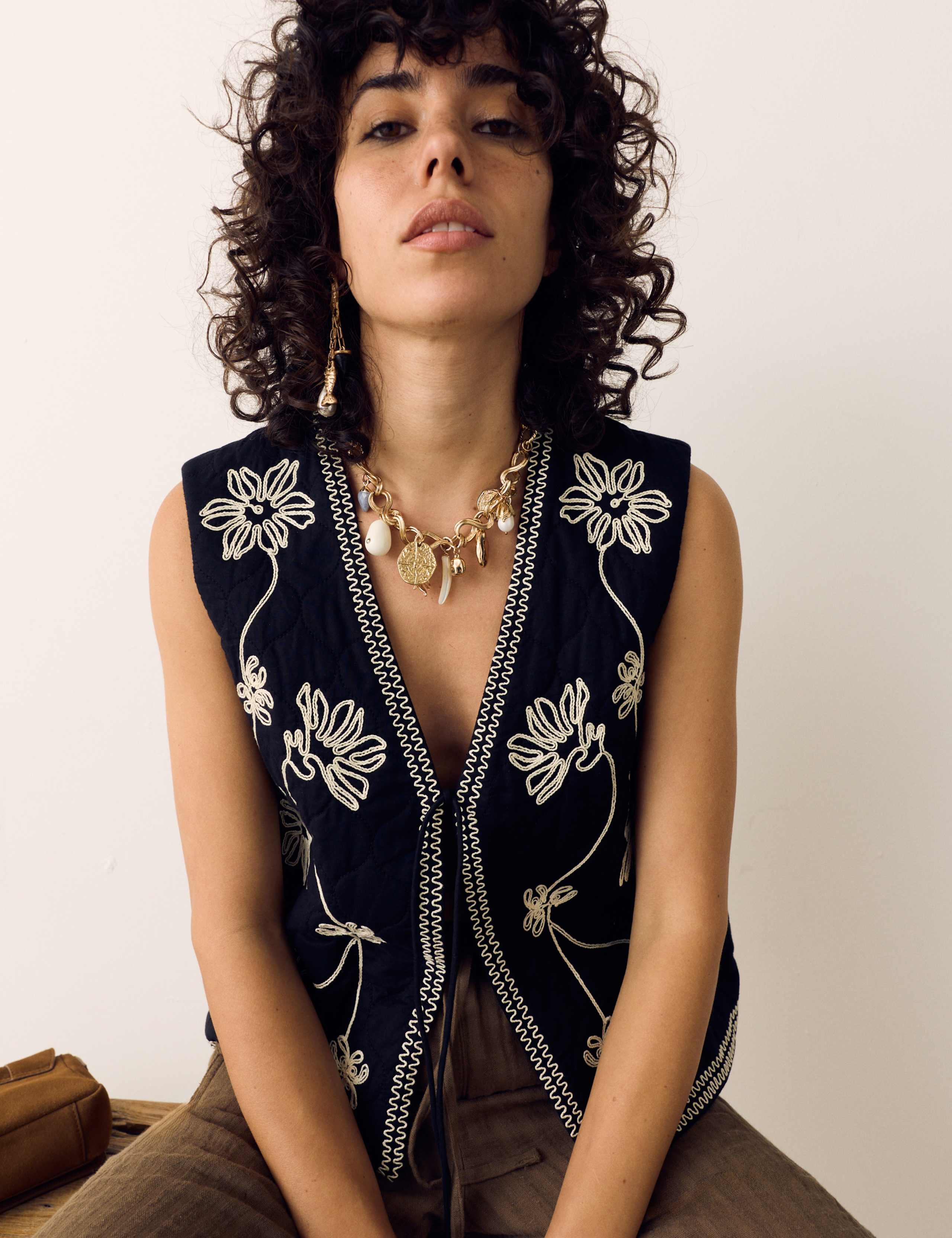 Pure Cotton Embroidered Quilted Gilet 1 of 4