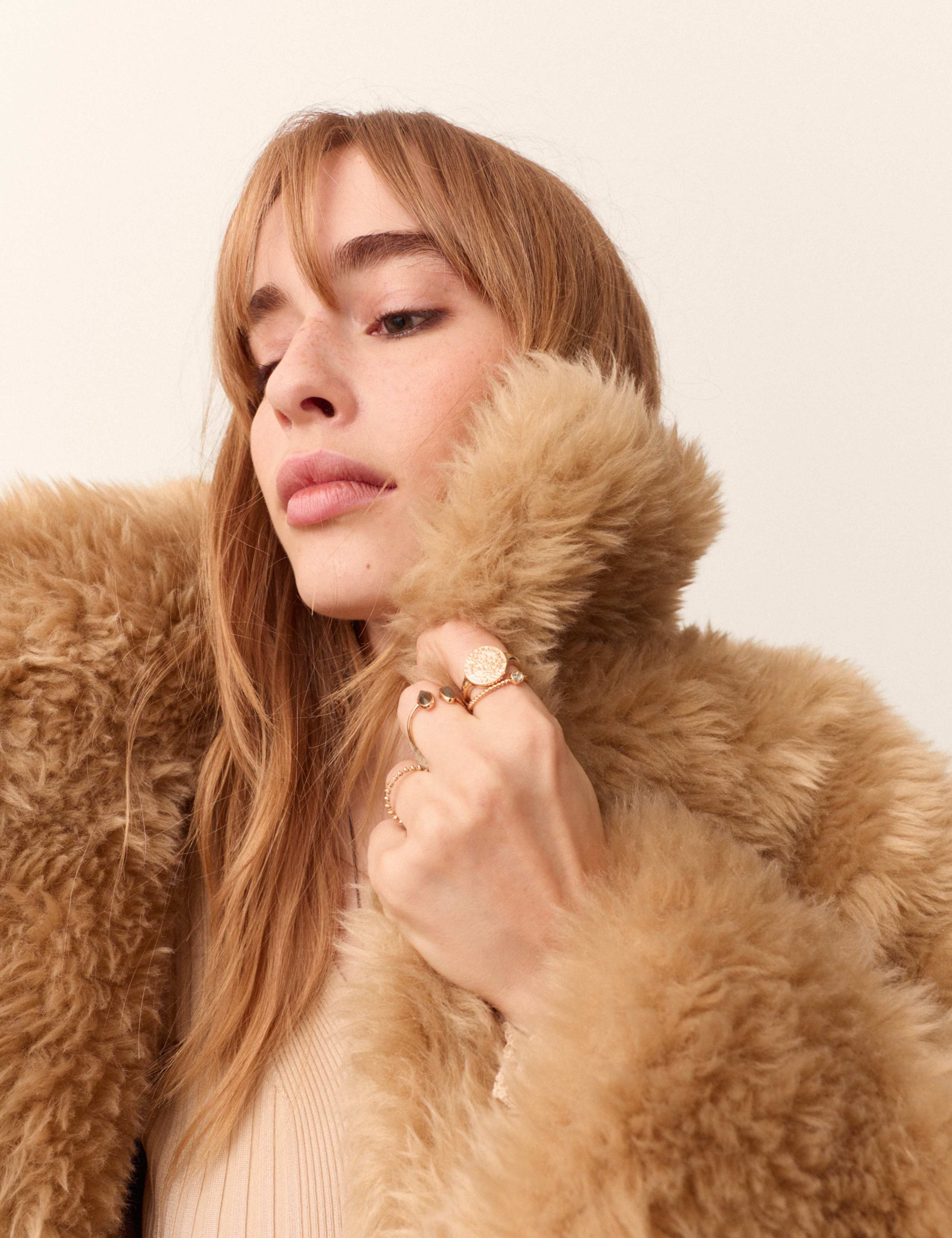 Faux Fur Textured Funnel Neck Coat 3 of 6