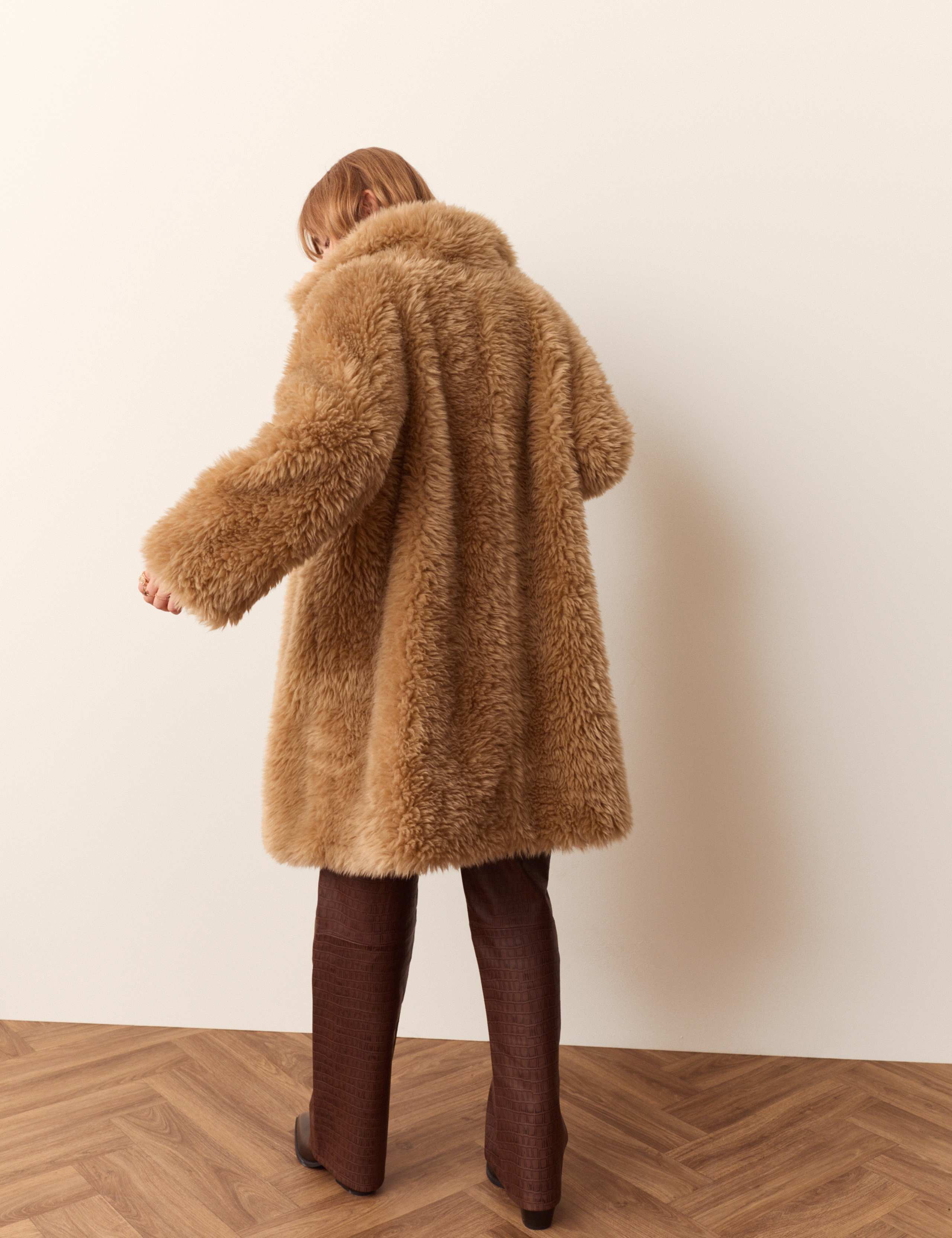 Faux Fur Textured Funnel Neck Coat 4 of 6