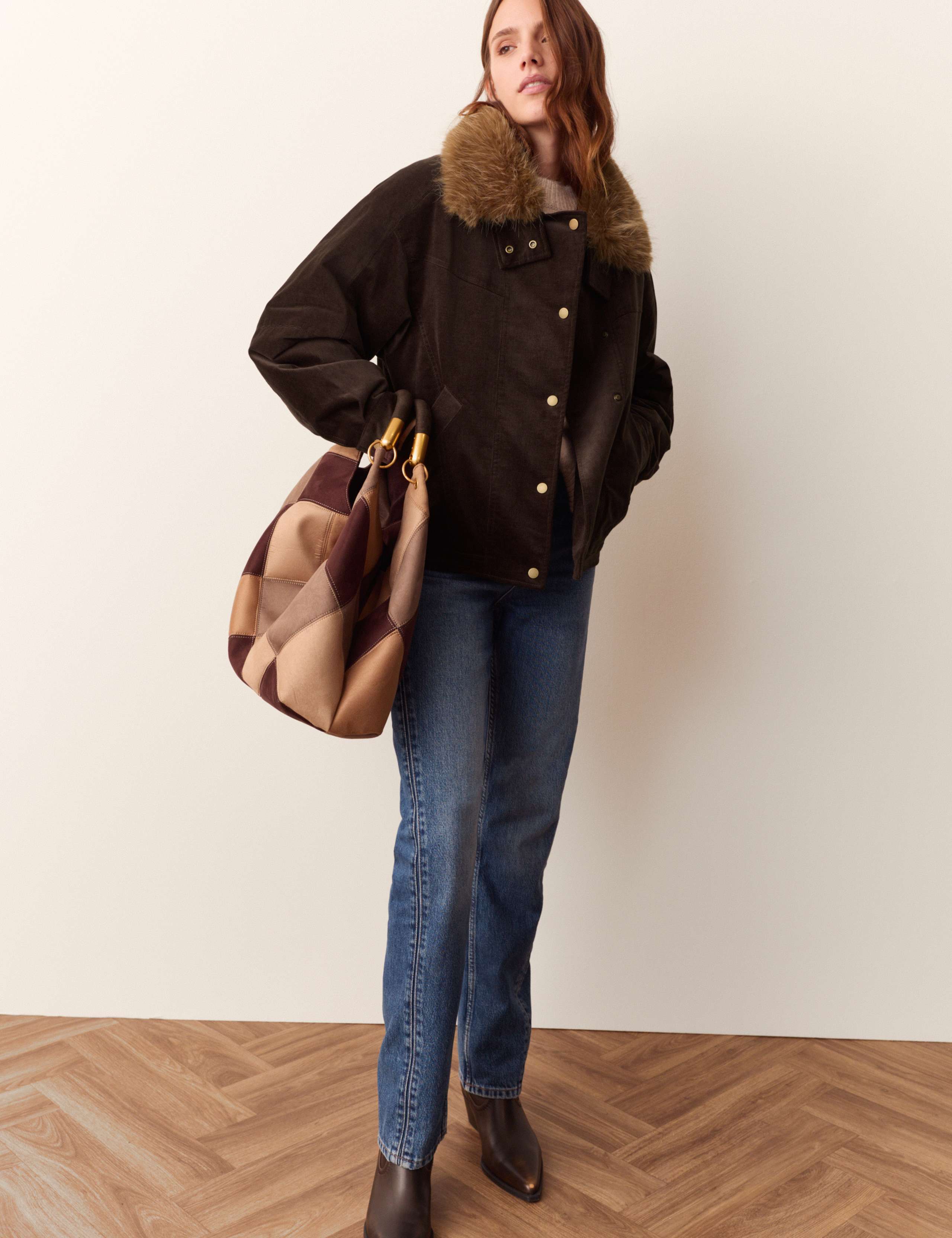 Cotton Rich Faux Fur Collar Belted Jacket 4 of 6