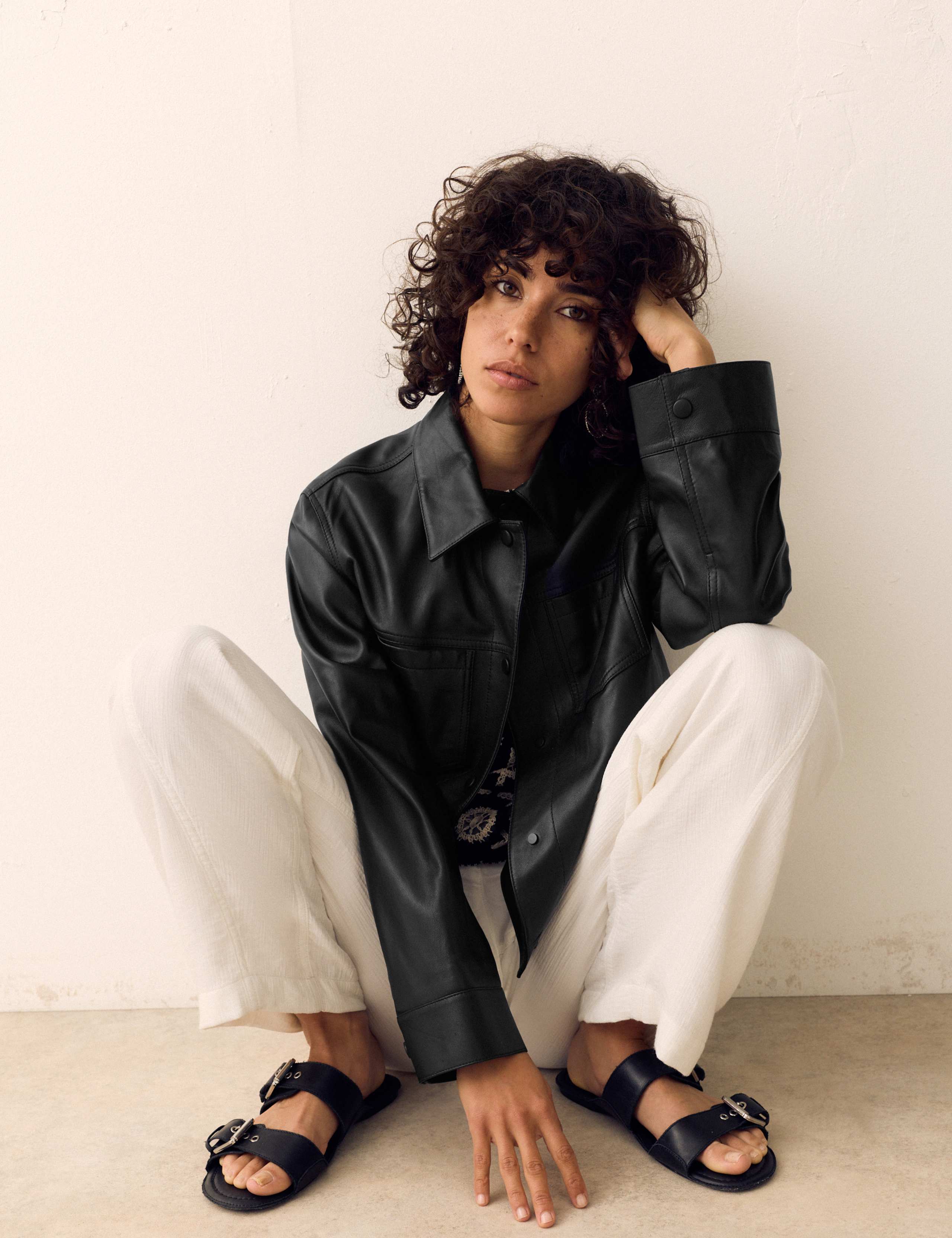 Leather Collared Short Neat Jacket 1 of 6