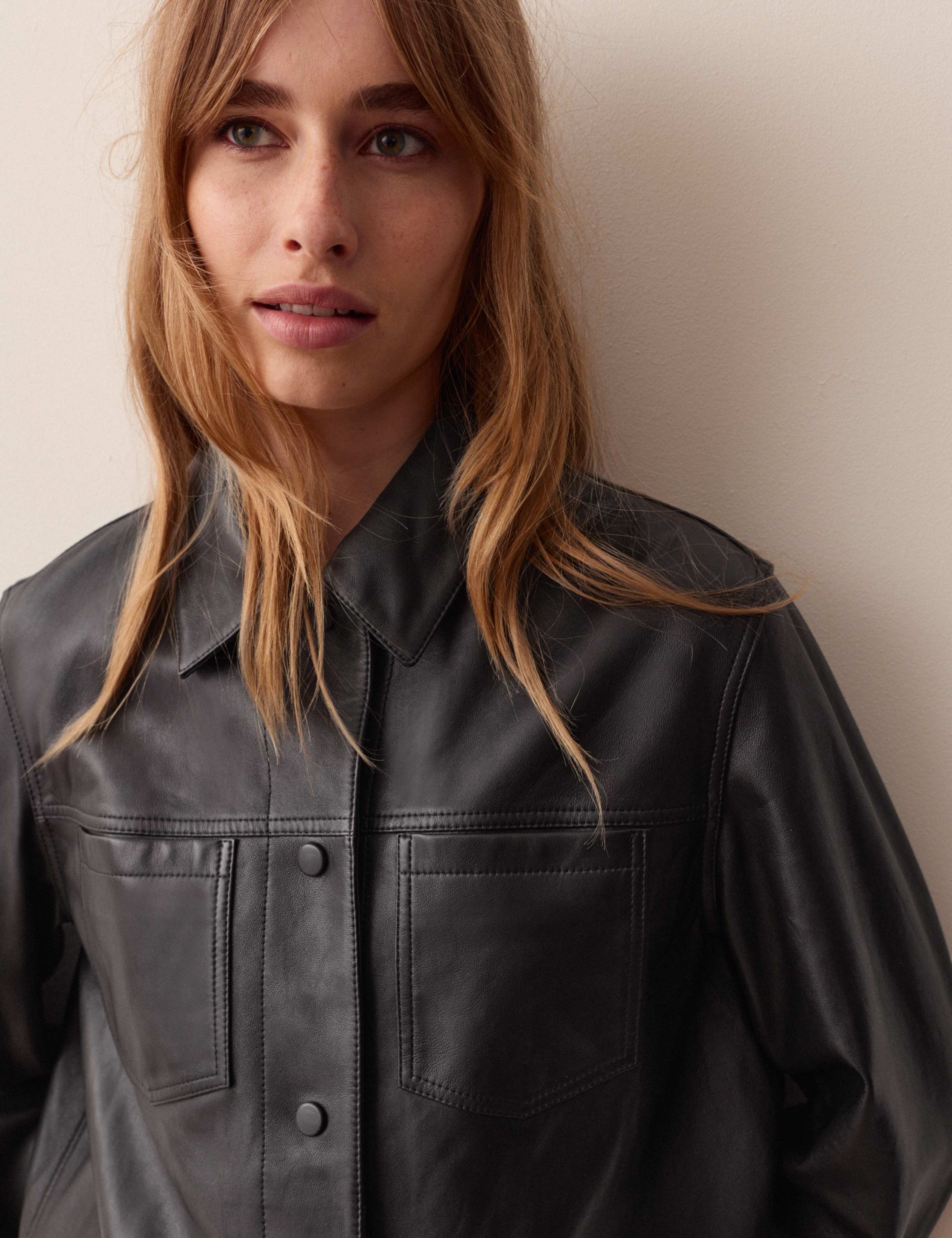 Leather Collared Short Trucker Jacket 4 of 8