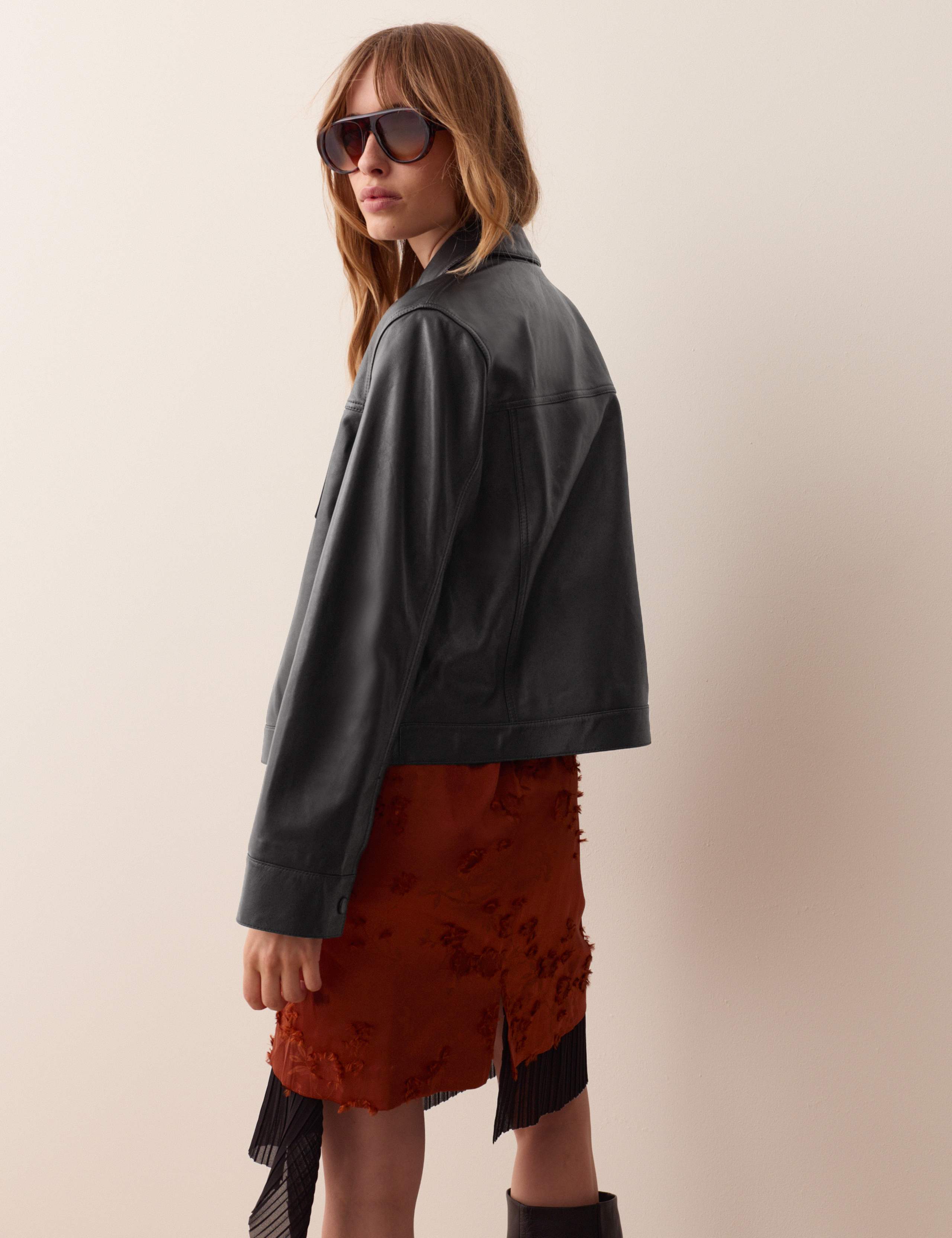 Leather Collared Short Trucker Jacket 6 of 8