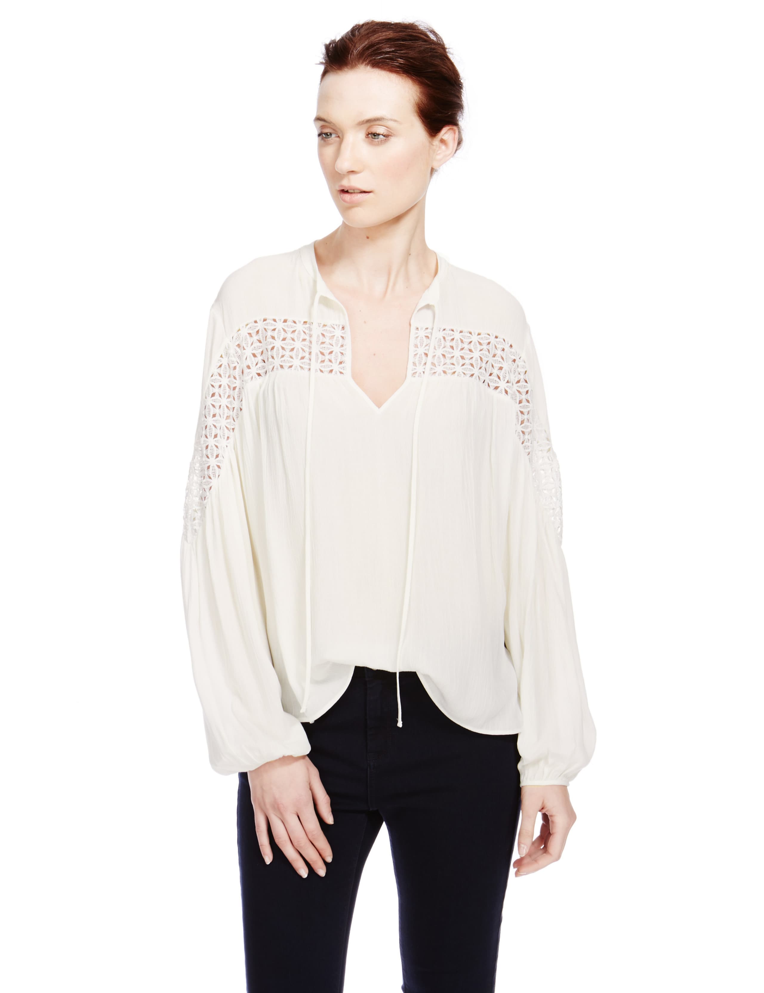 Notch Neck Lace Panelled Blouse 1 of 4