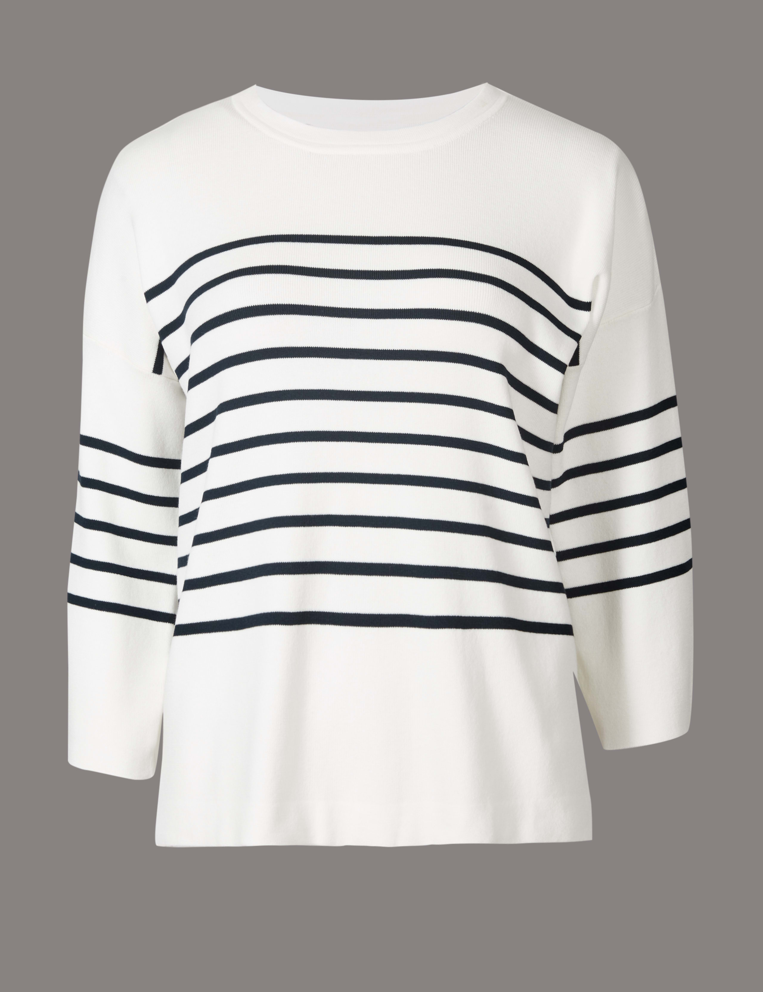Cotton Blend Striped Round Neck Jumper 2 of 5