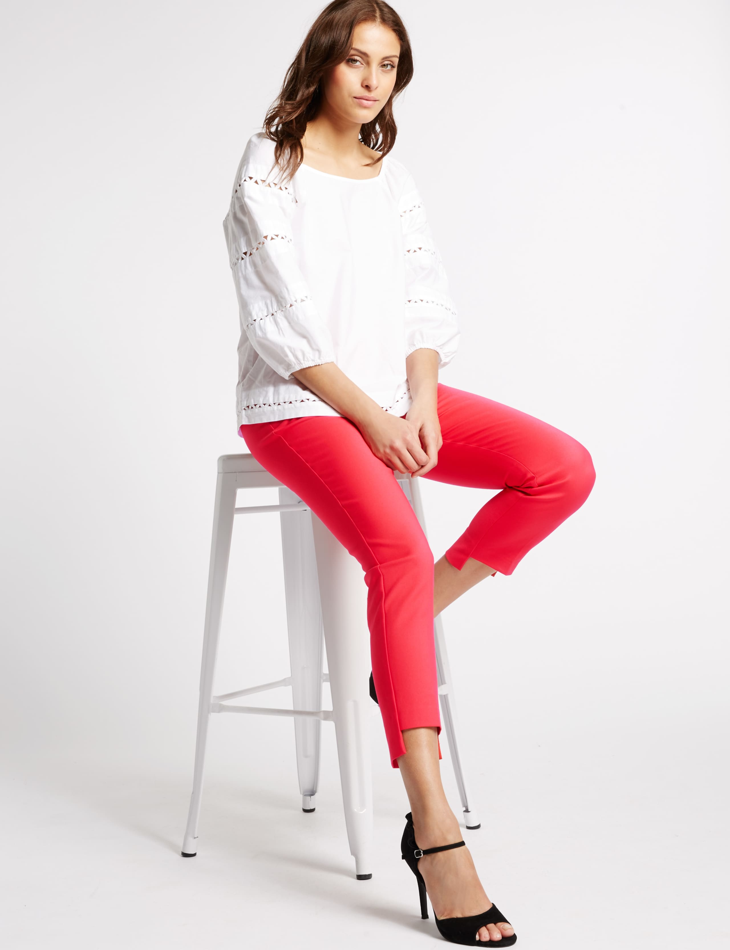Cotton Blend Step Hem Slim Leg Trousers 3 of 6