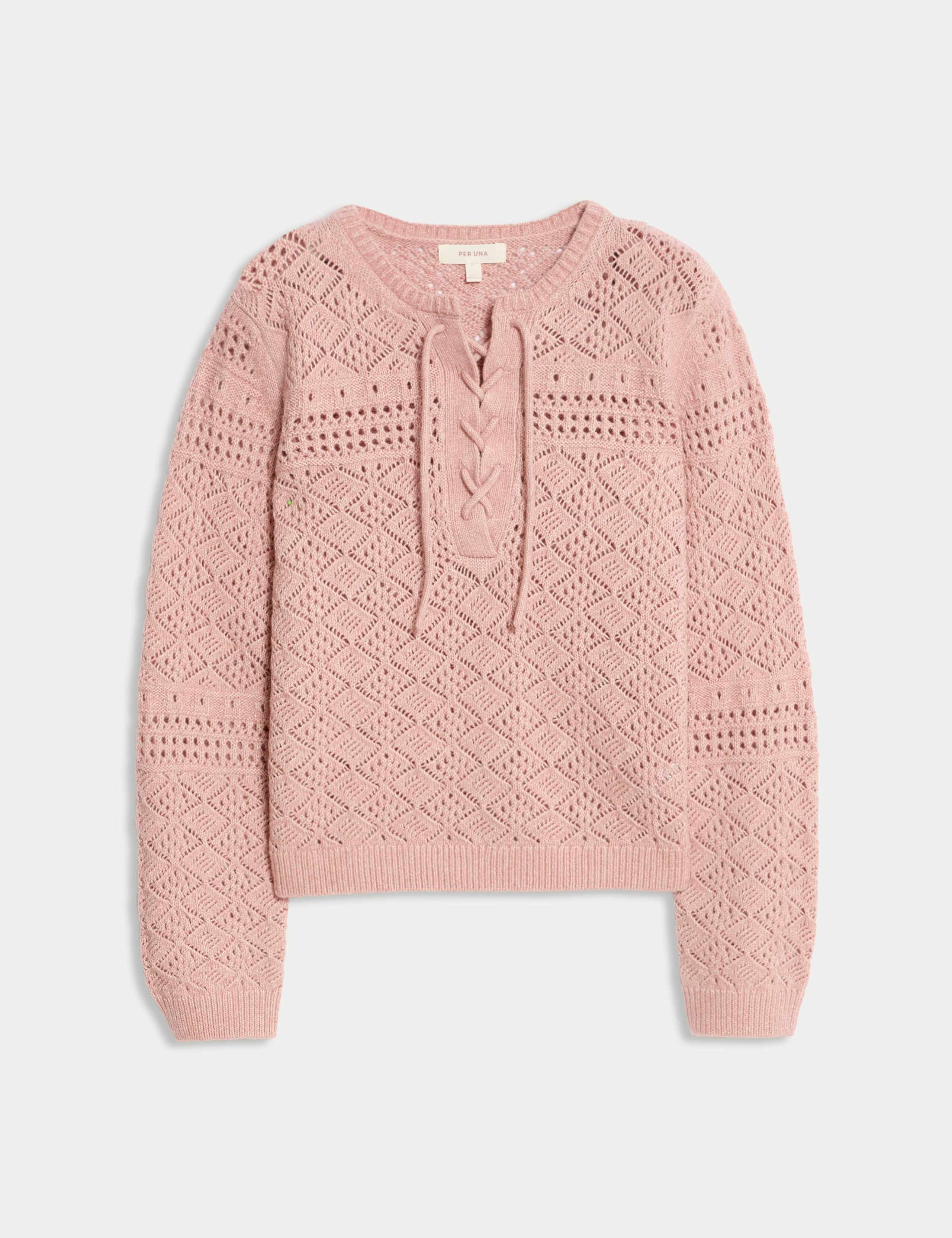 Cotton Blend Pointelle Tie Neck Jumper 2 of 7