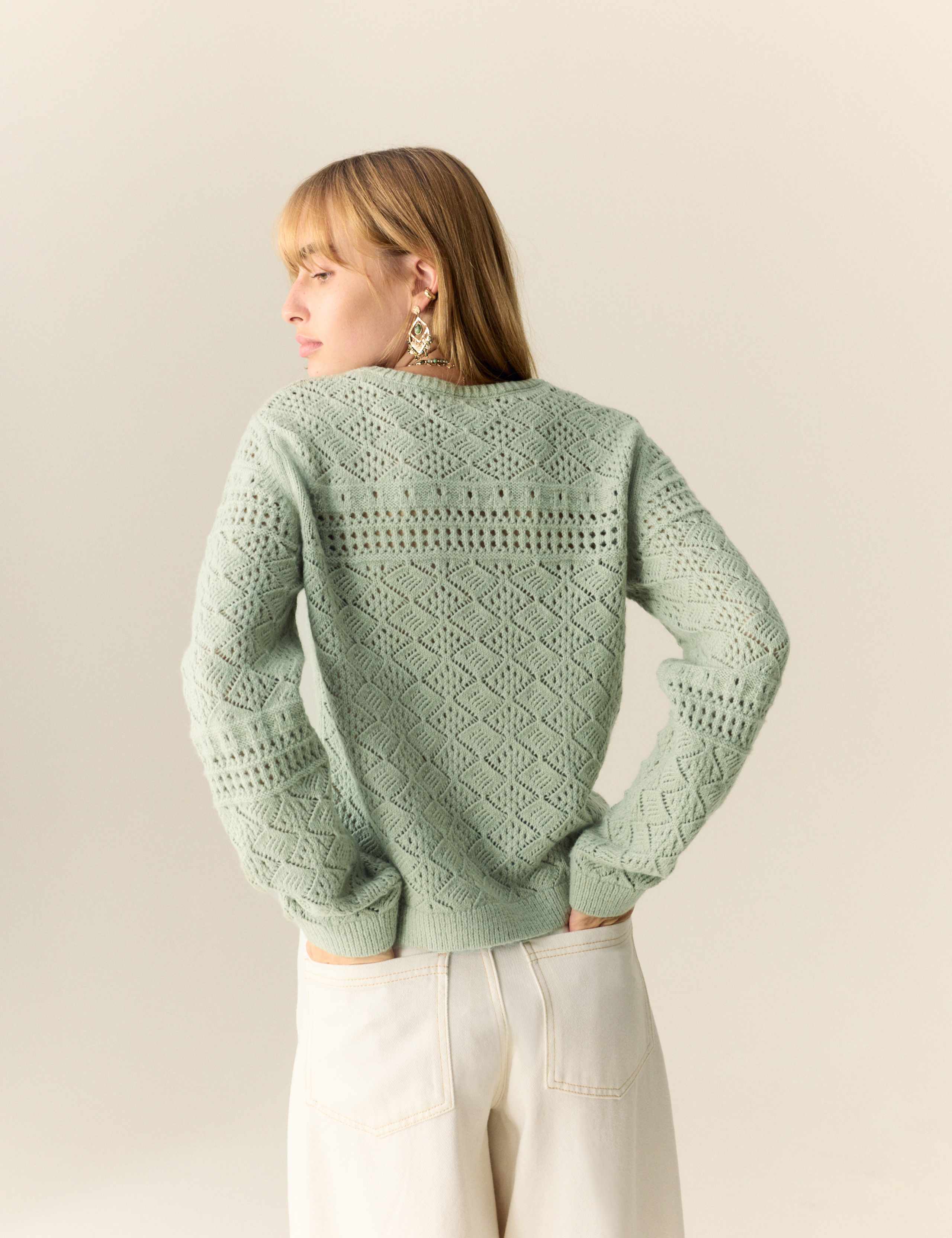 Cotton Blend Pointelle Tie Neck Jumper 4 of 7
