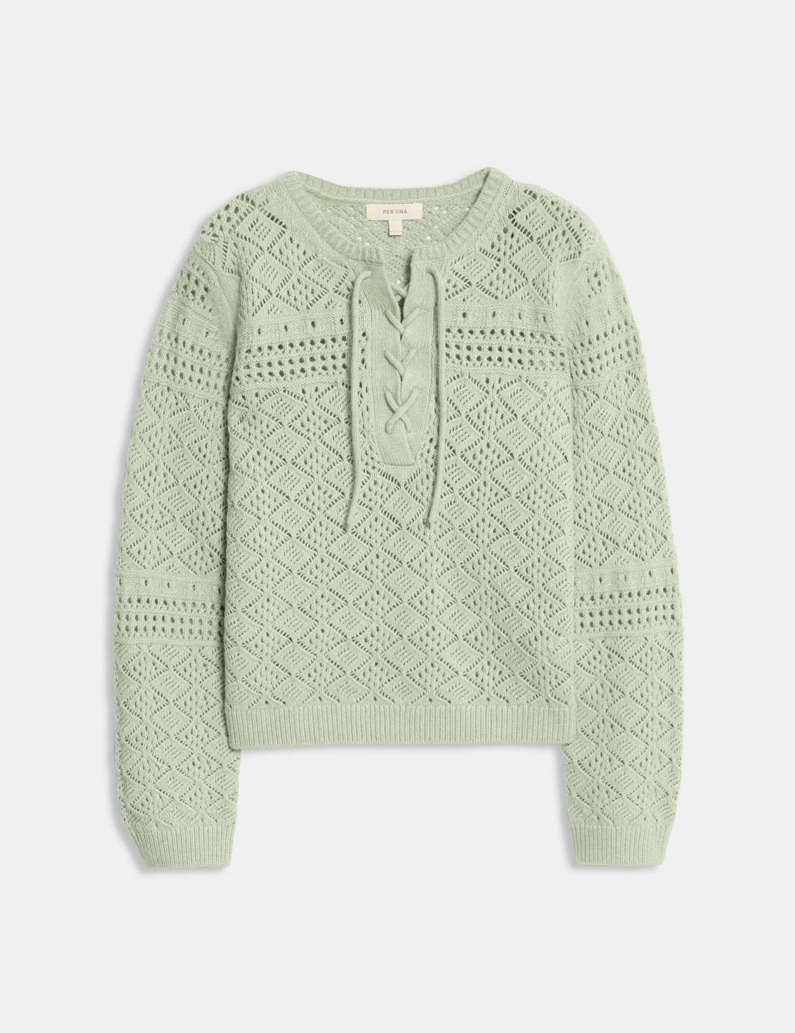 Cotton Blend Pointelle Tie Neck Jumper 2 of 7