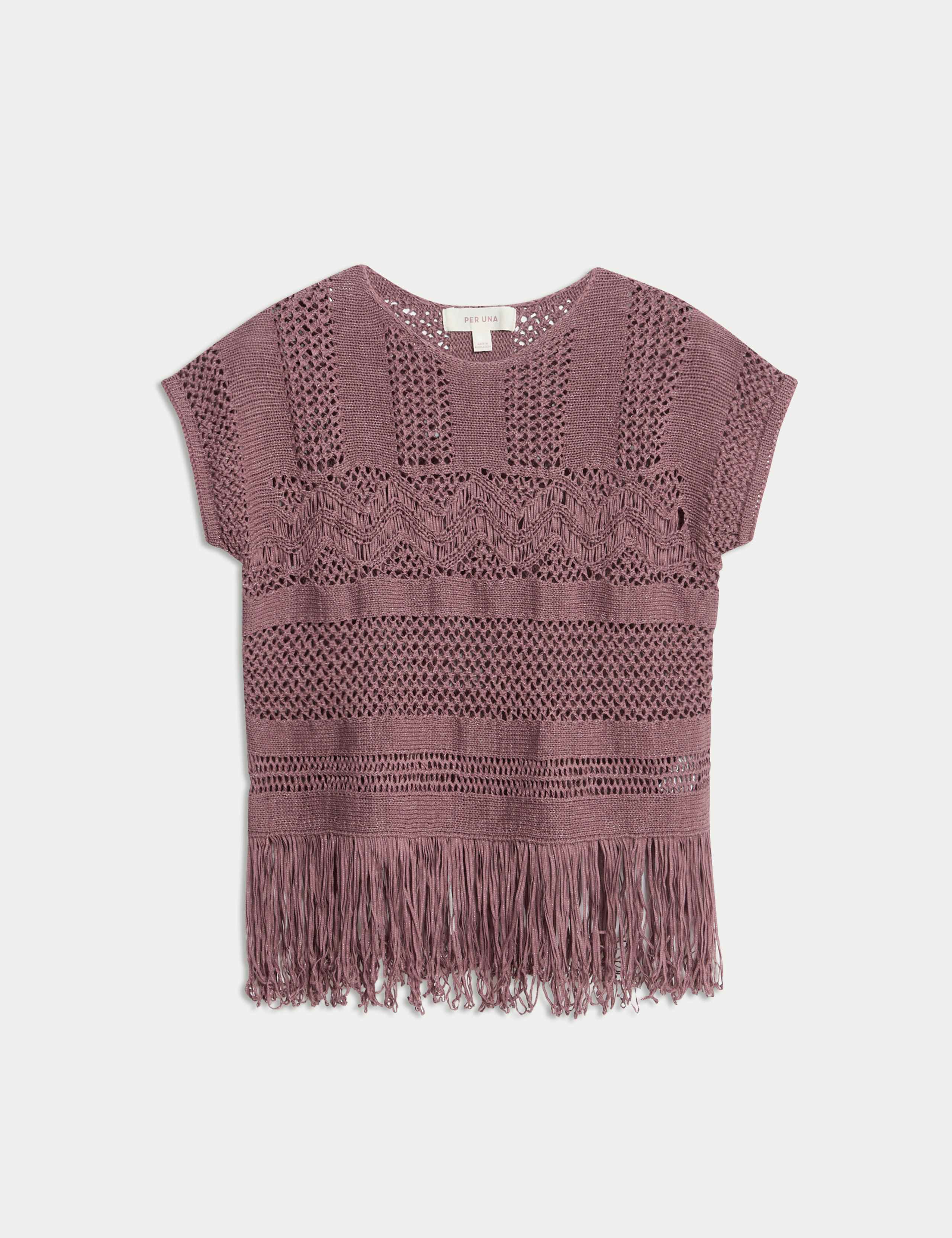 Cotton Rich Crew Neck Fringe Oversized Jumper 2 of 7
