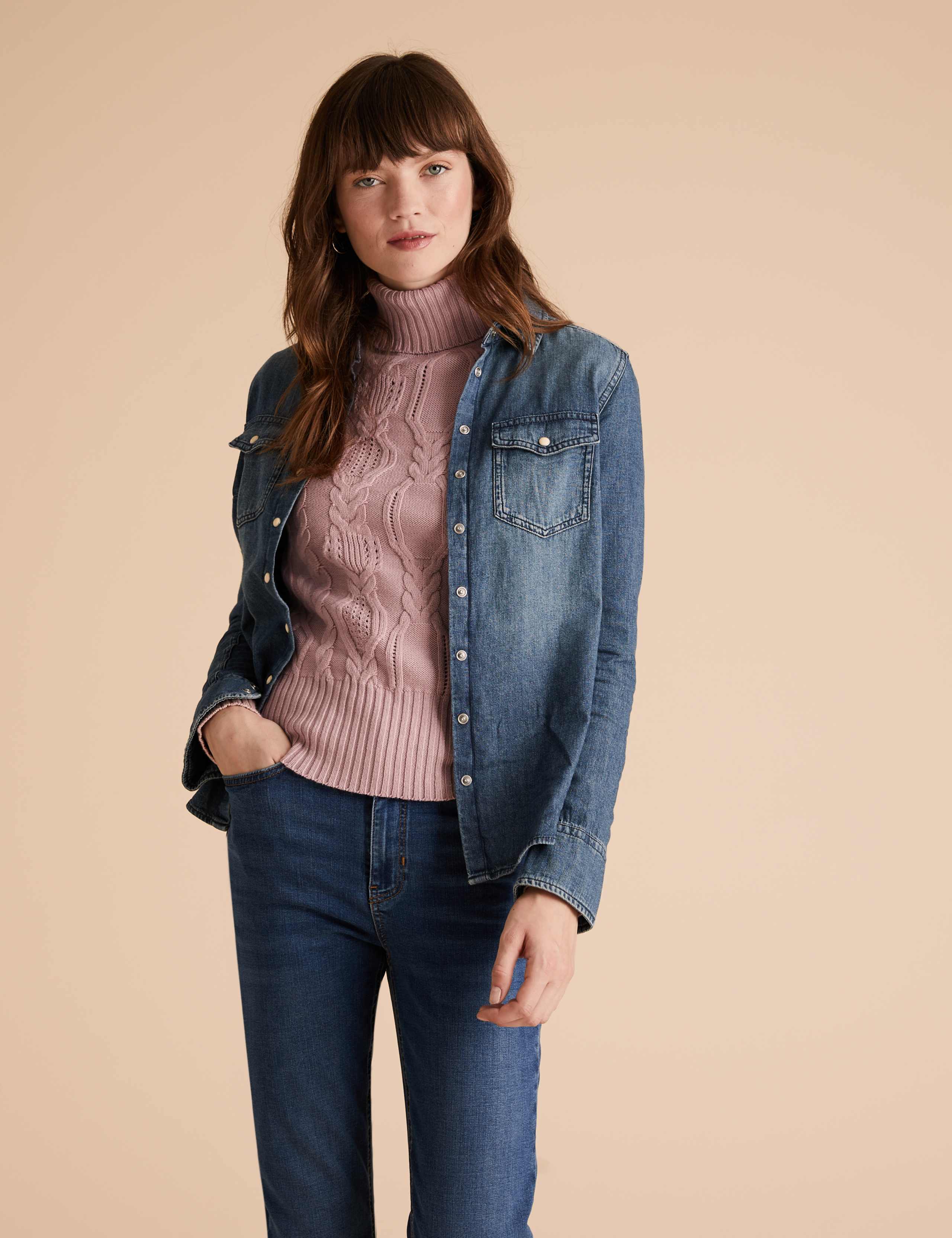 Cable Knit Roll Neck Fitted Jumper 3 of 5