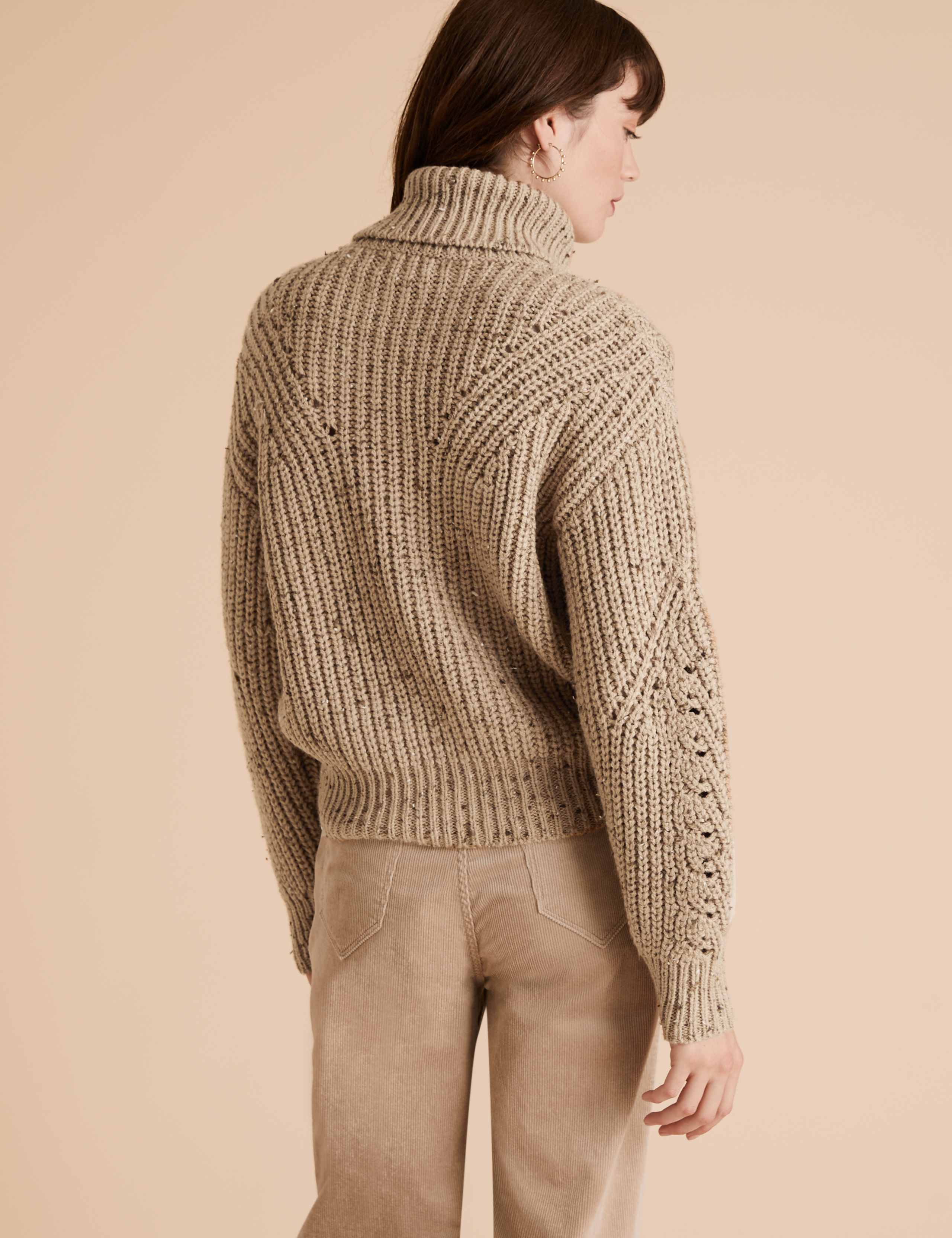 Cable Knit Roll Neck Jumper with Wool 3 of 4