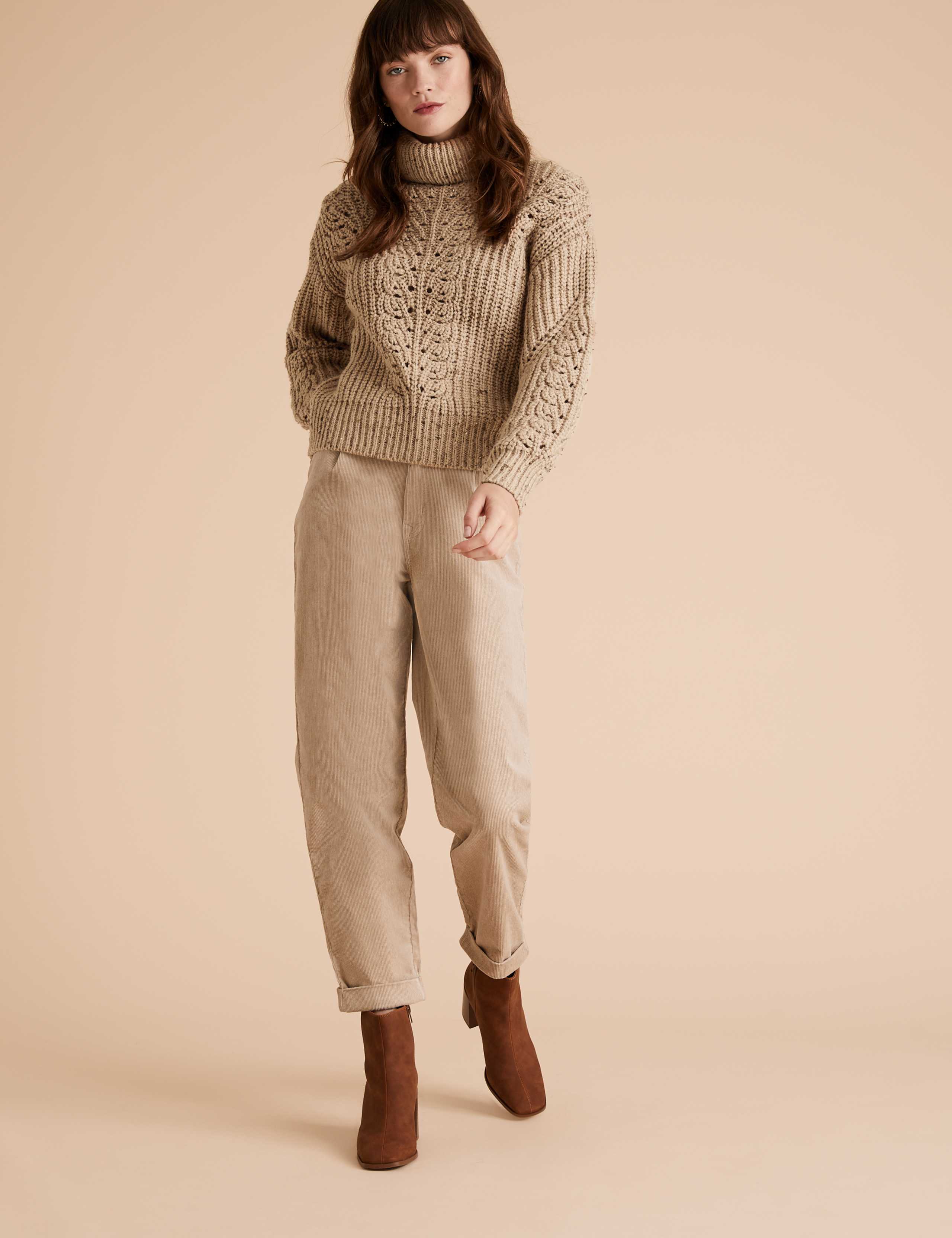 Cable Knit Roll Neck Jumper with Wool 4 of 4