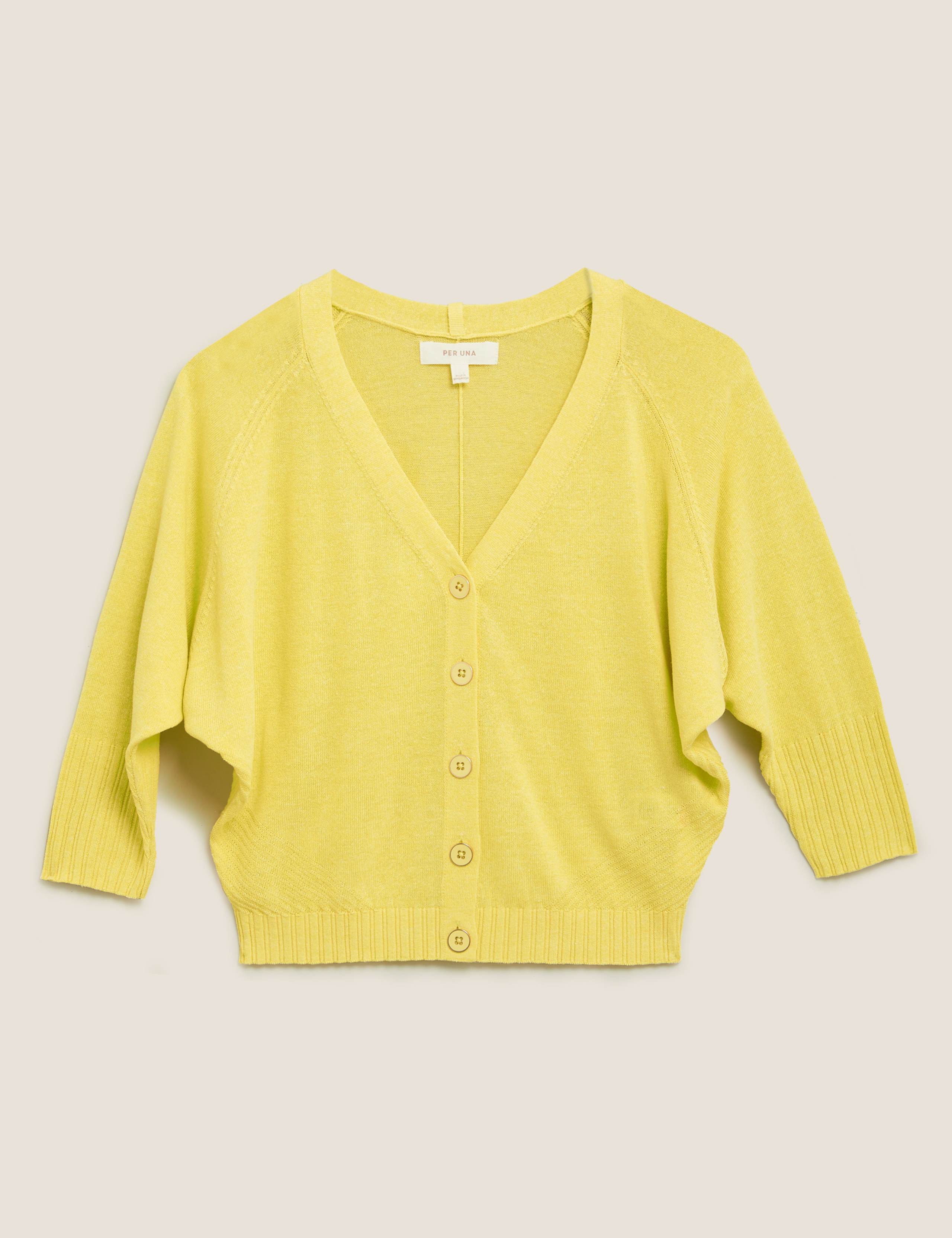 V-Neck Cropped Cardigan with Linen 2 of 5