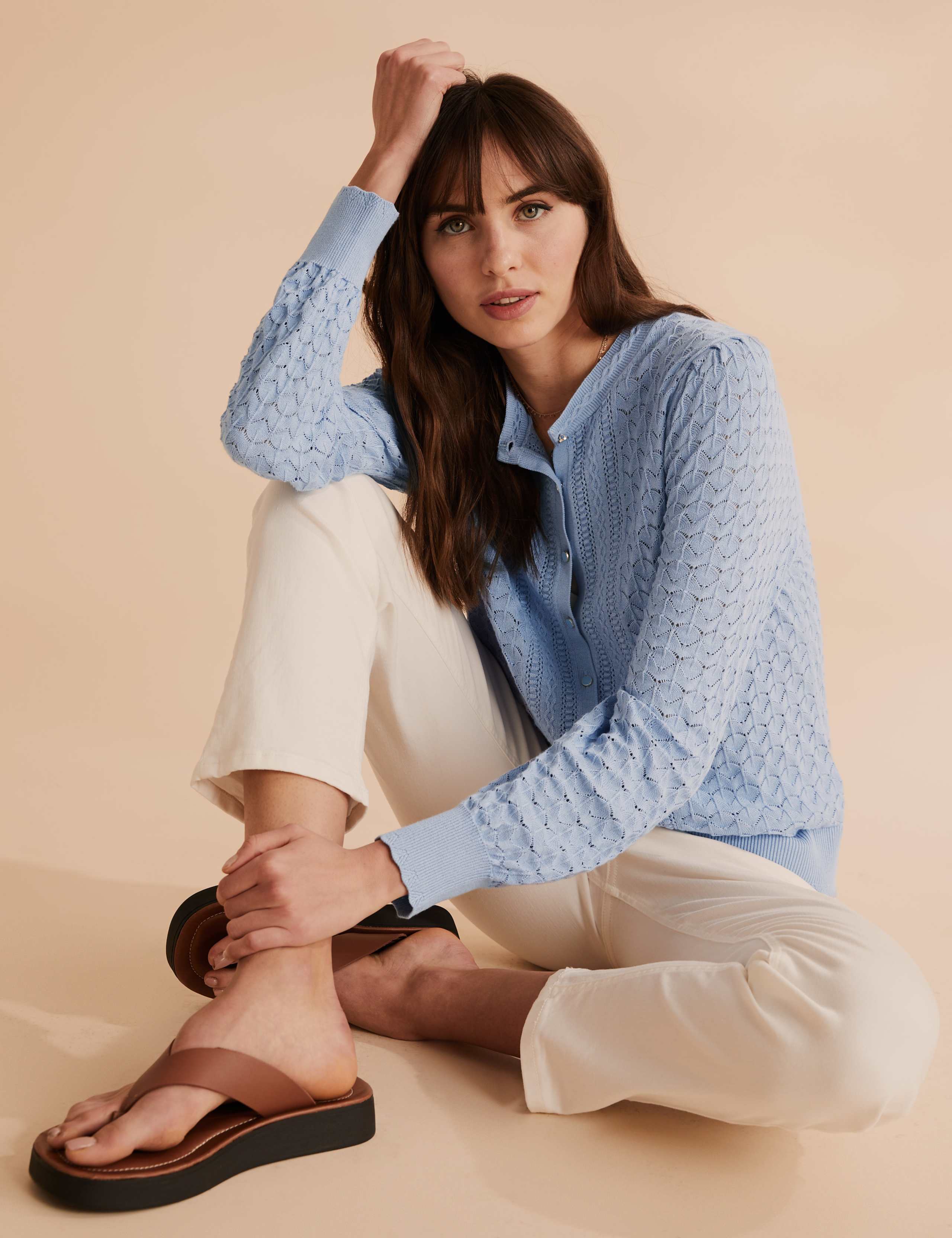 Pointelle Button Front Fitted Cardigan 3 of 6