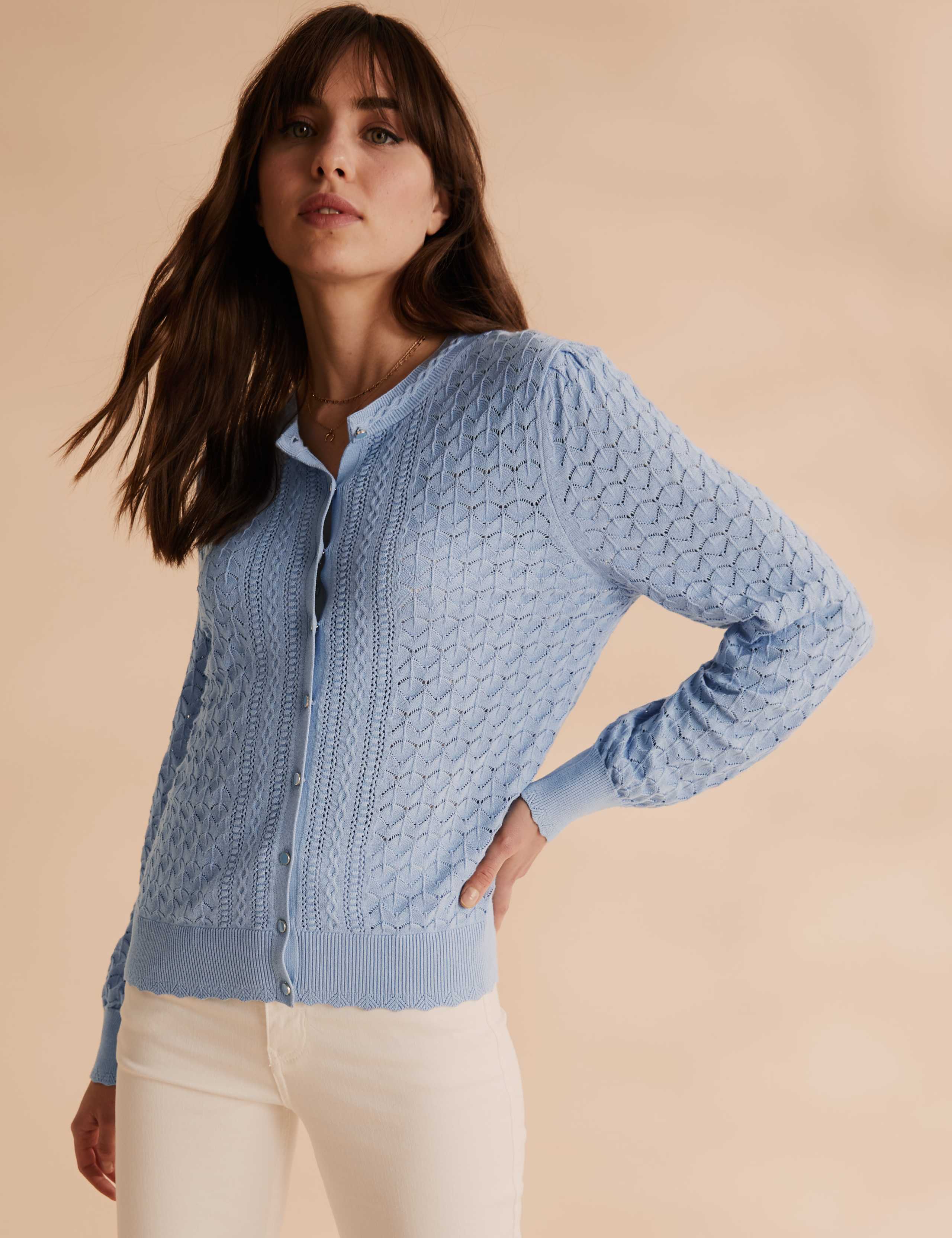 Pointelle Button Front Fitted Cardigan 4 of 6
