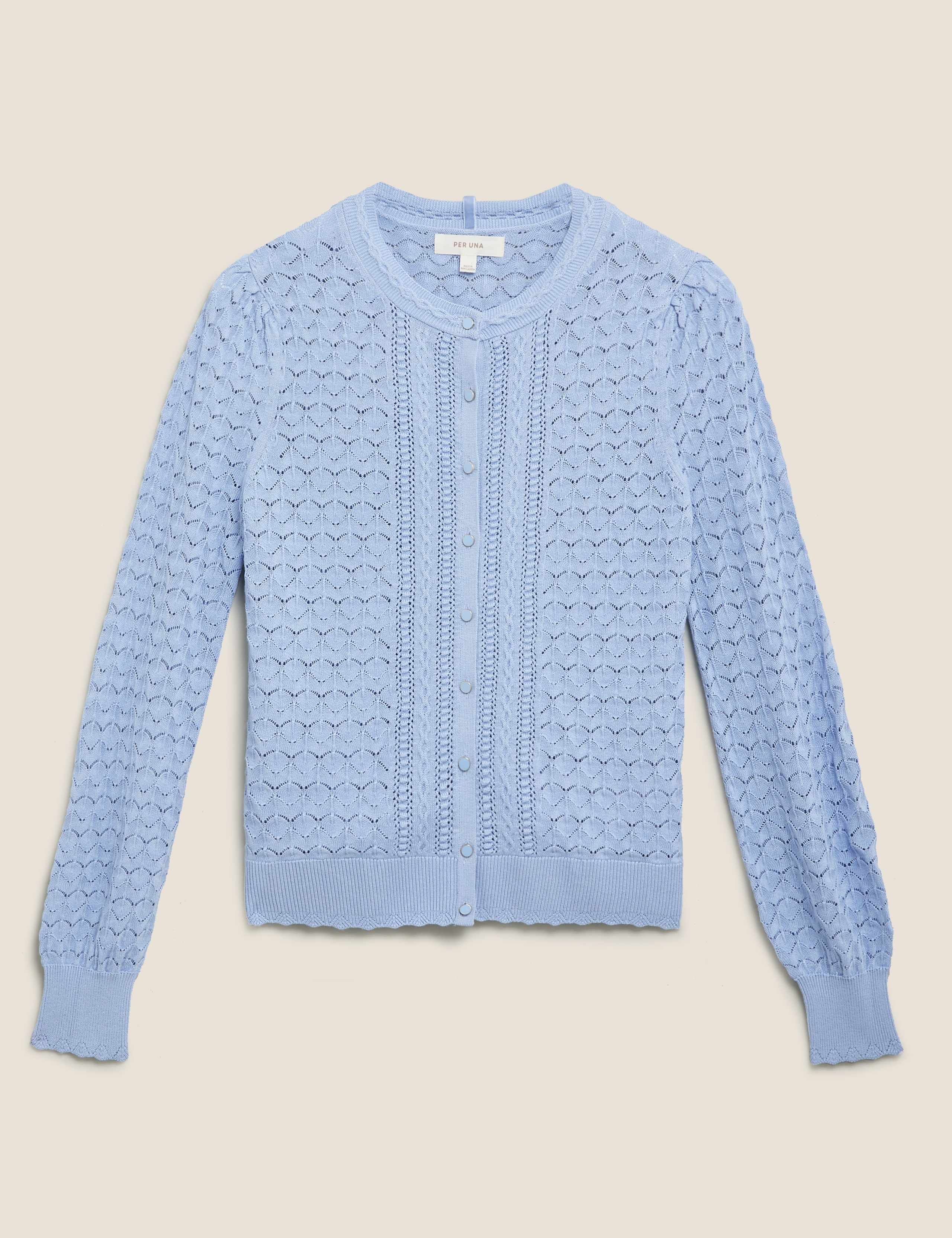 Pointelle Button Front Fitted Cardigan 2 of 6
