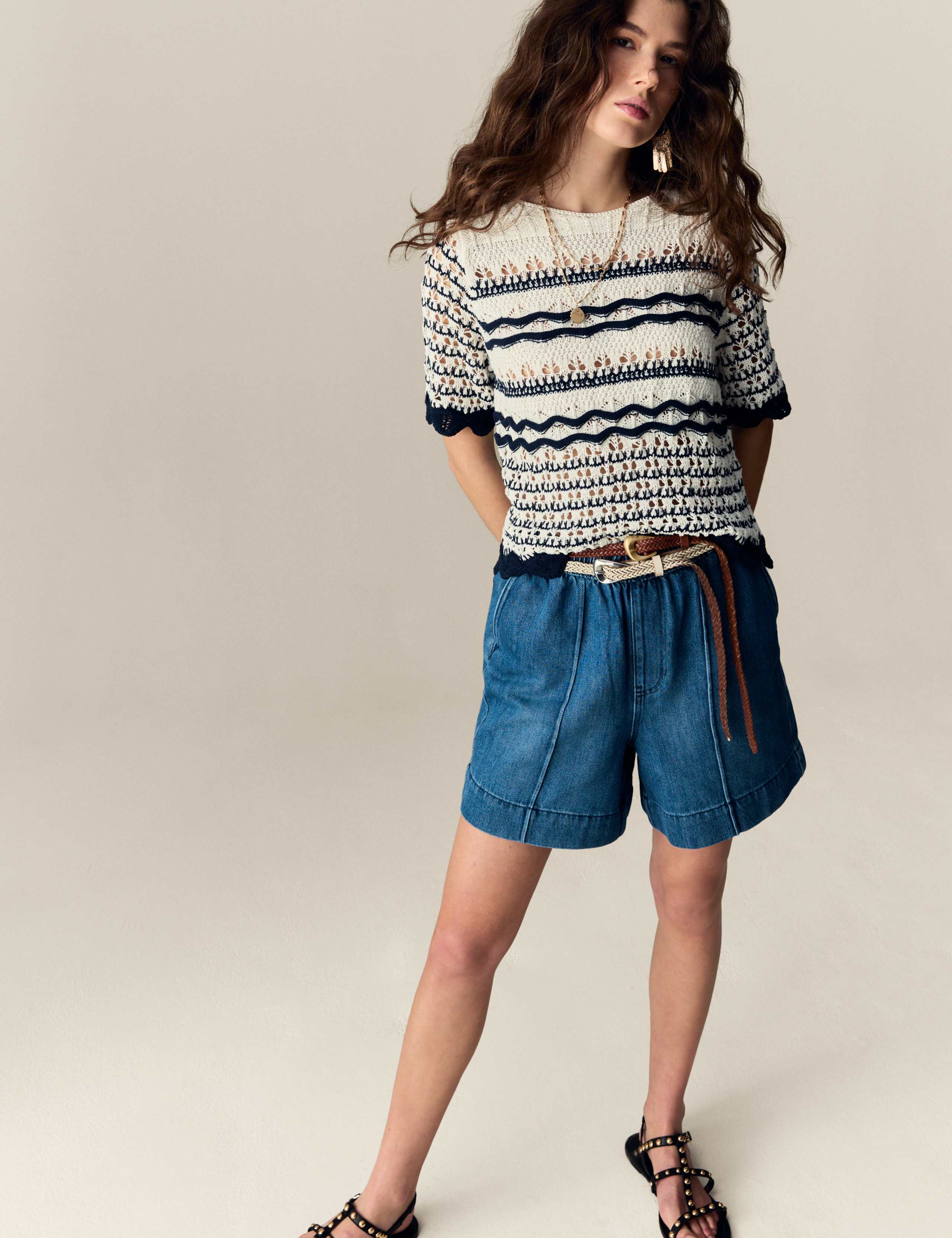 Cotton Blend Striped Knitted Top 3 of 5