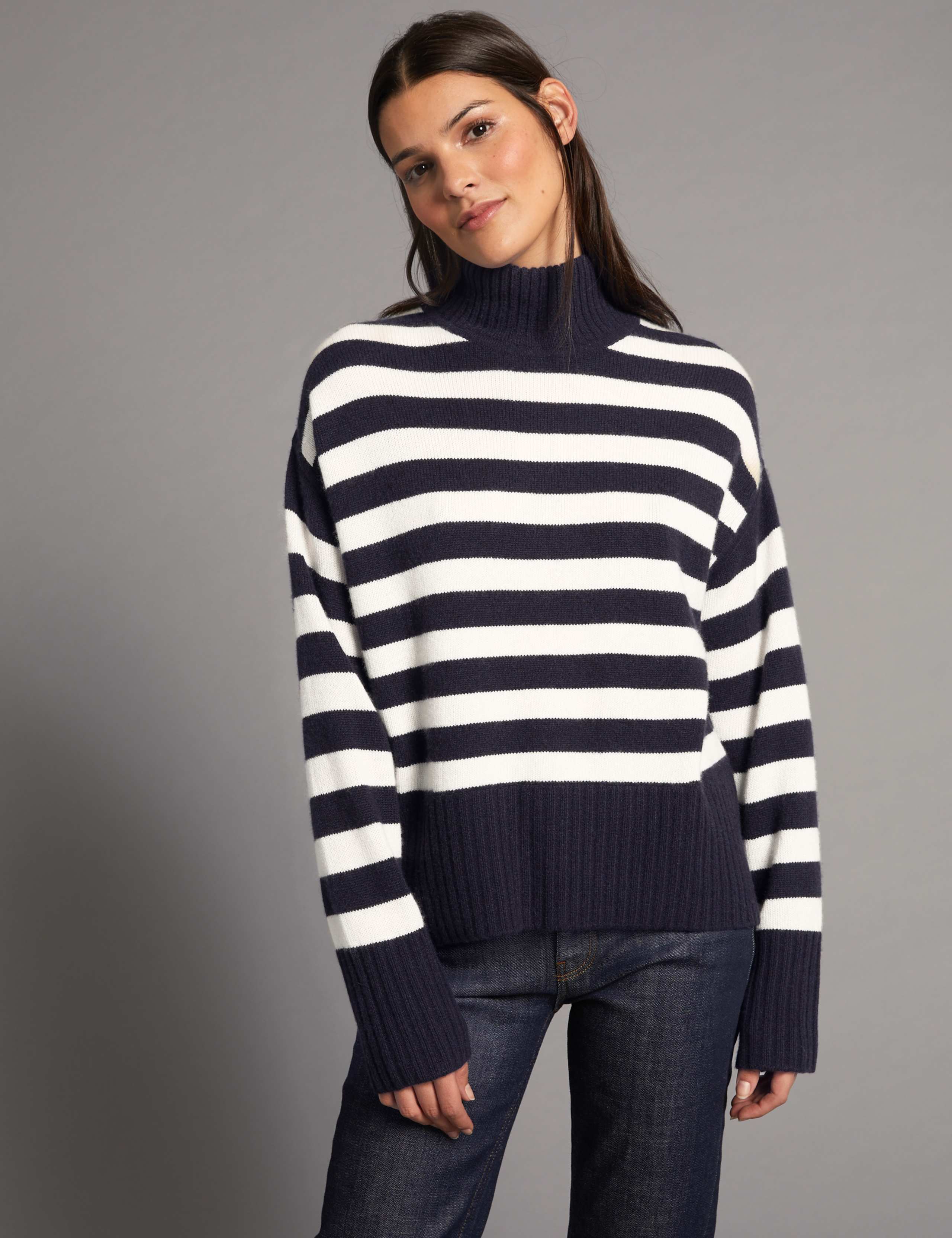 Pure Cashmere Striped Turtle Neck Jumper 3 of 5