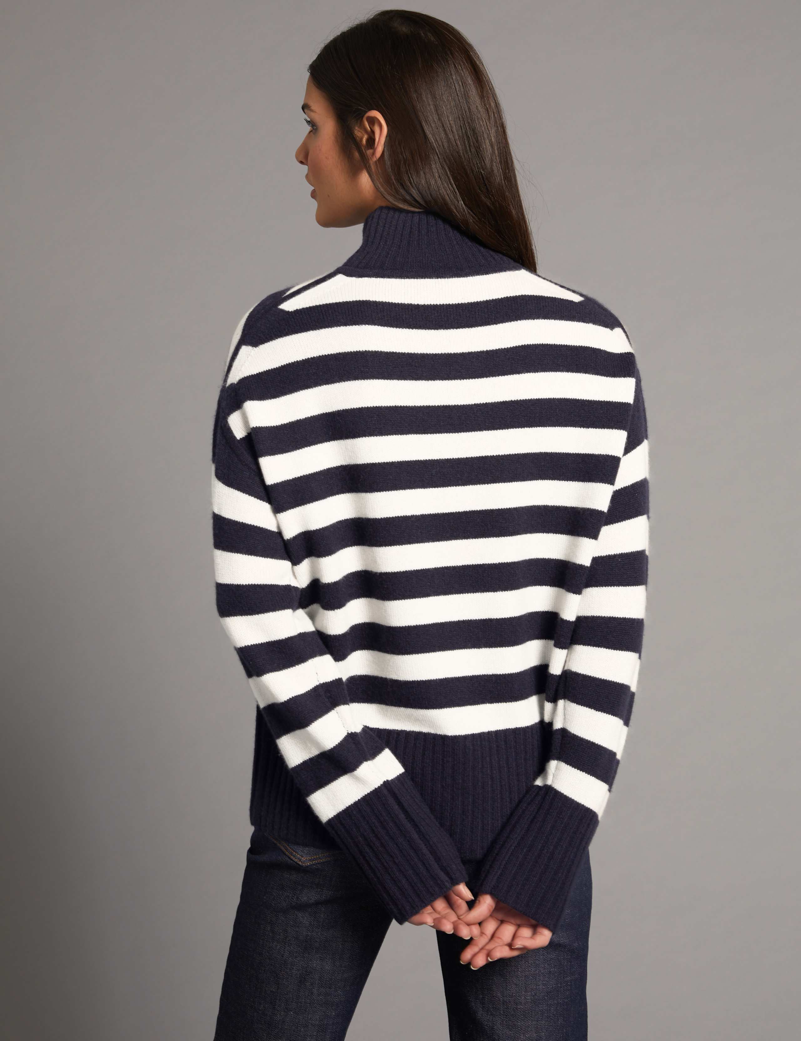 Pure Cashmere Striped Turtle Neck Jumper 4 of 5