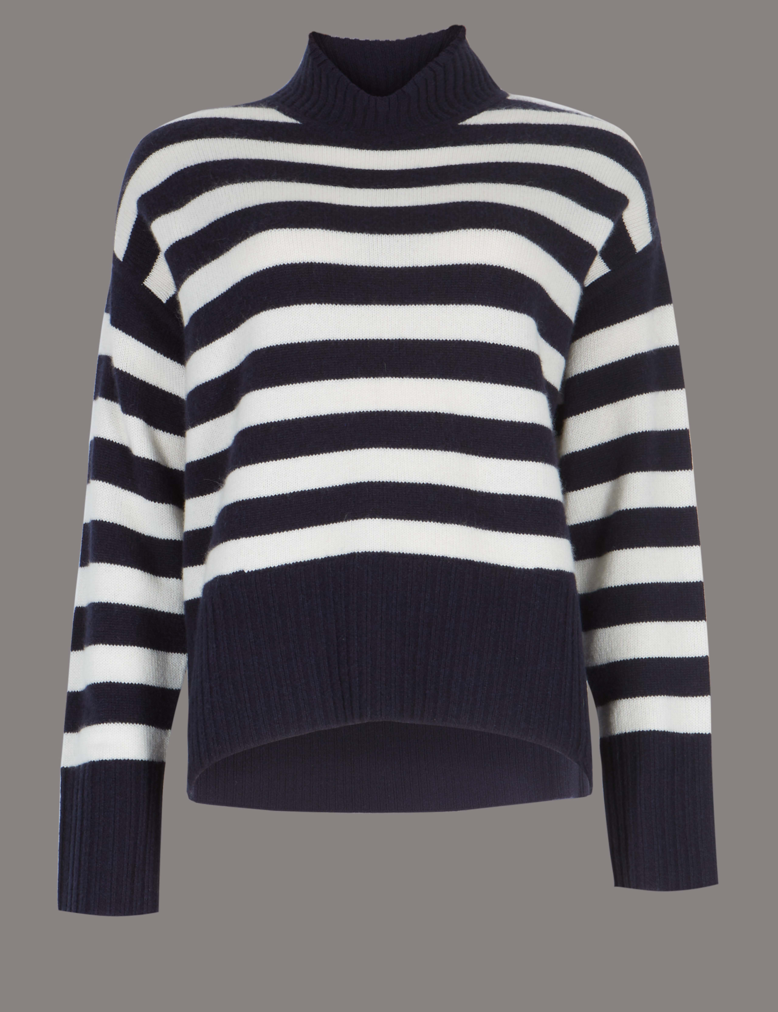 Pure Cashmere Striped Turtle Neck Jumper 2 of 5
