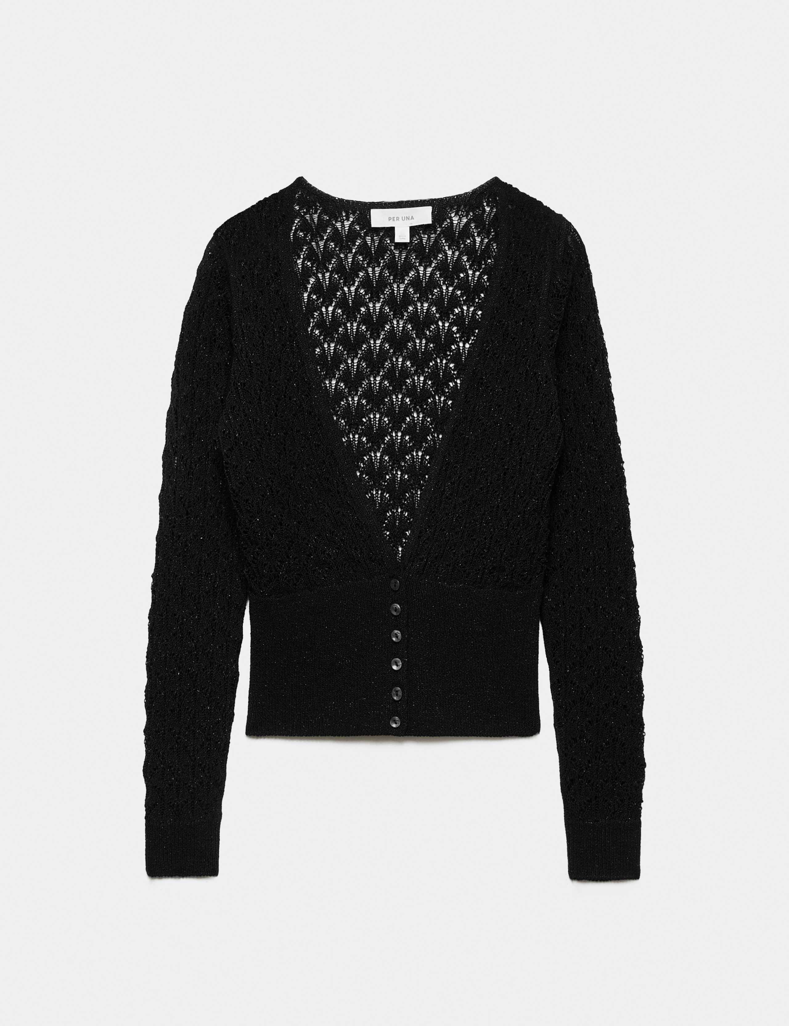 Cotton Blend Pointelle V Neck Cardigan 2 of 6