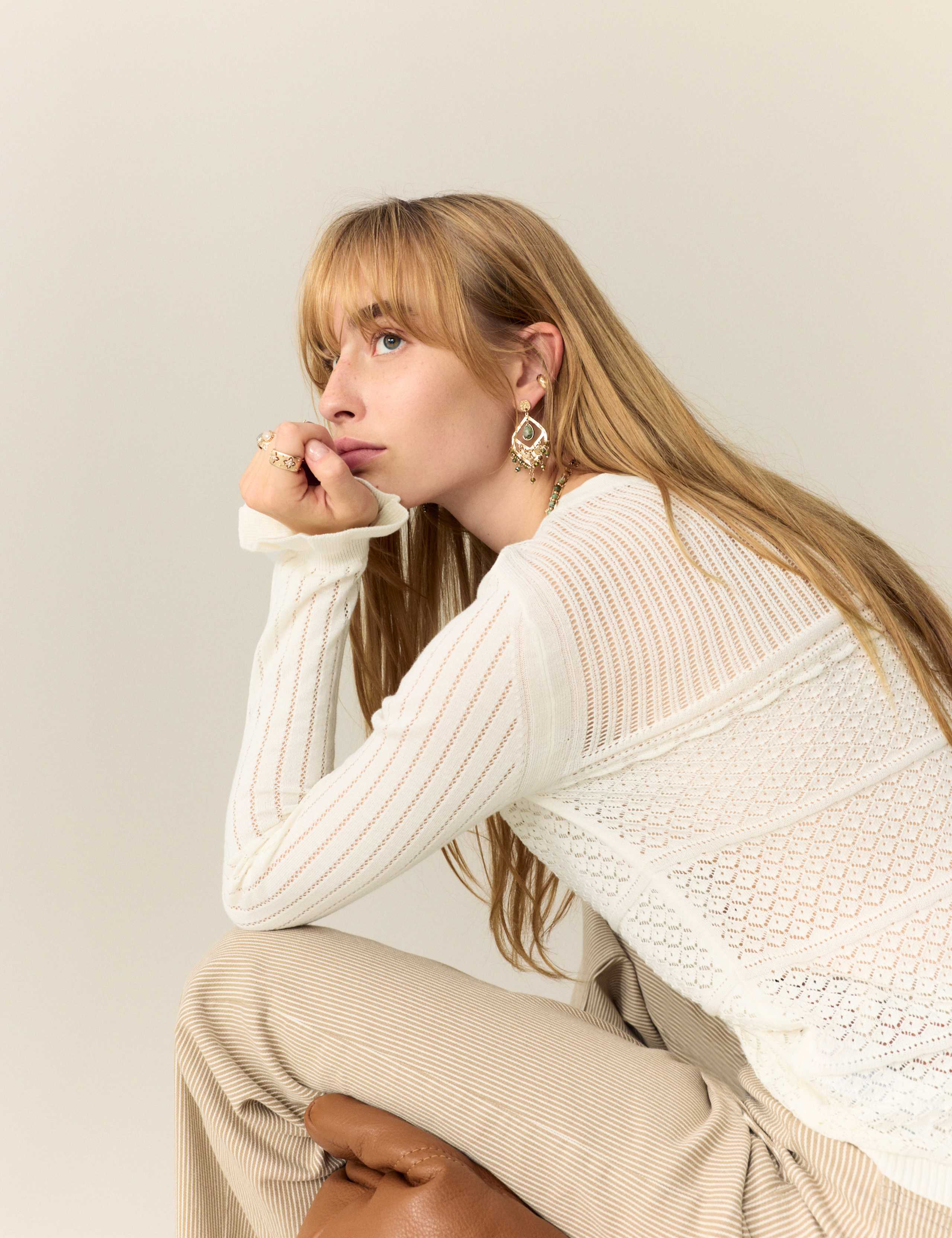 Cotton Rich Pointelle Crew Neck Jumper 5 of 6