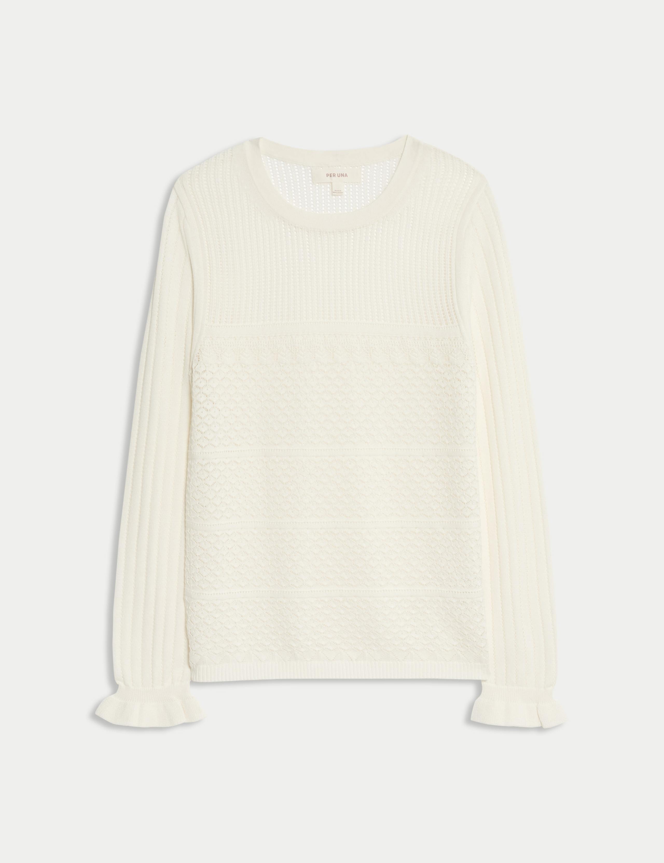 Cotton Rich Pointelle Crew Neck Jumper 2 of 6
