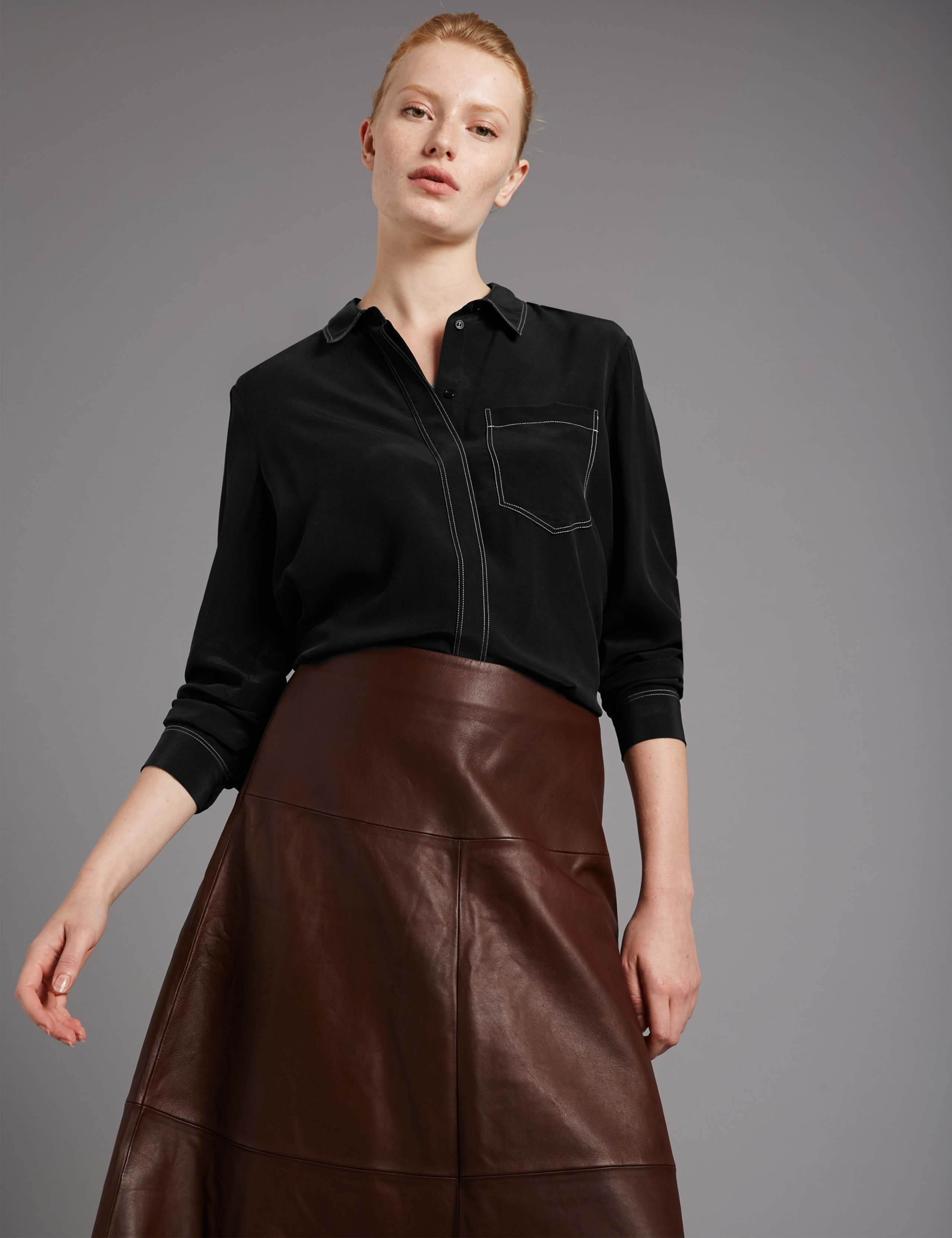 Pure Silk Pleated Long Sleeve Blouse 1 of 4