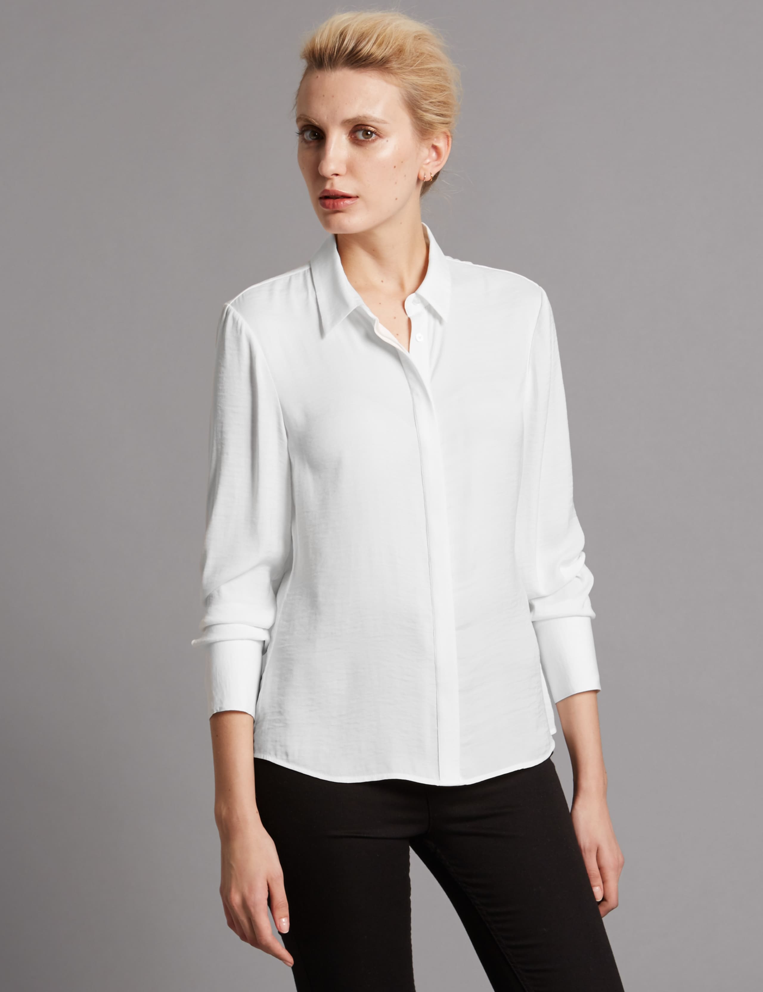 Satin Collared Neck Long Sleeve Blouse 1 of 4